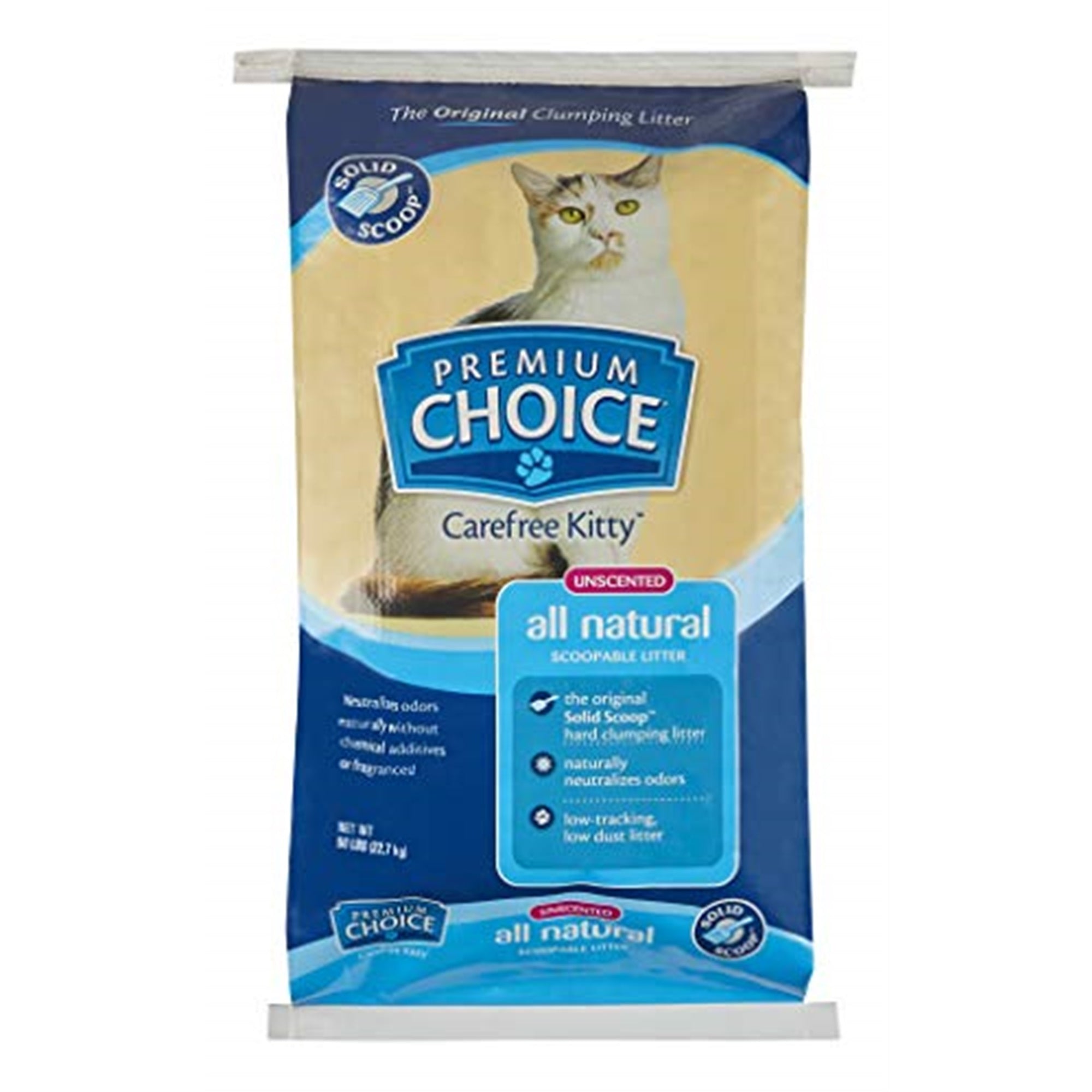 Premium Choice Carefree Kitty Unscented All-Natural Clumping Cat Litter - 50lb Bag