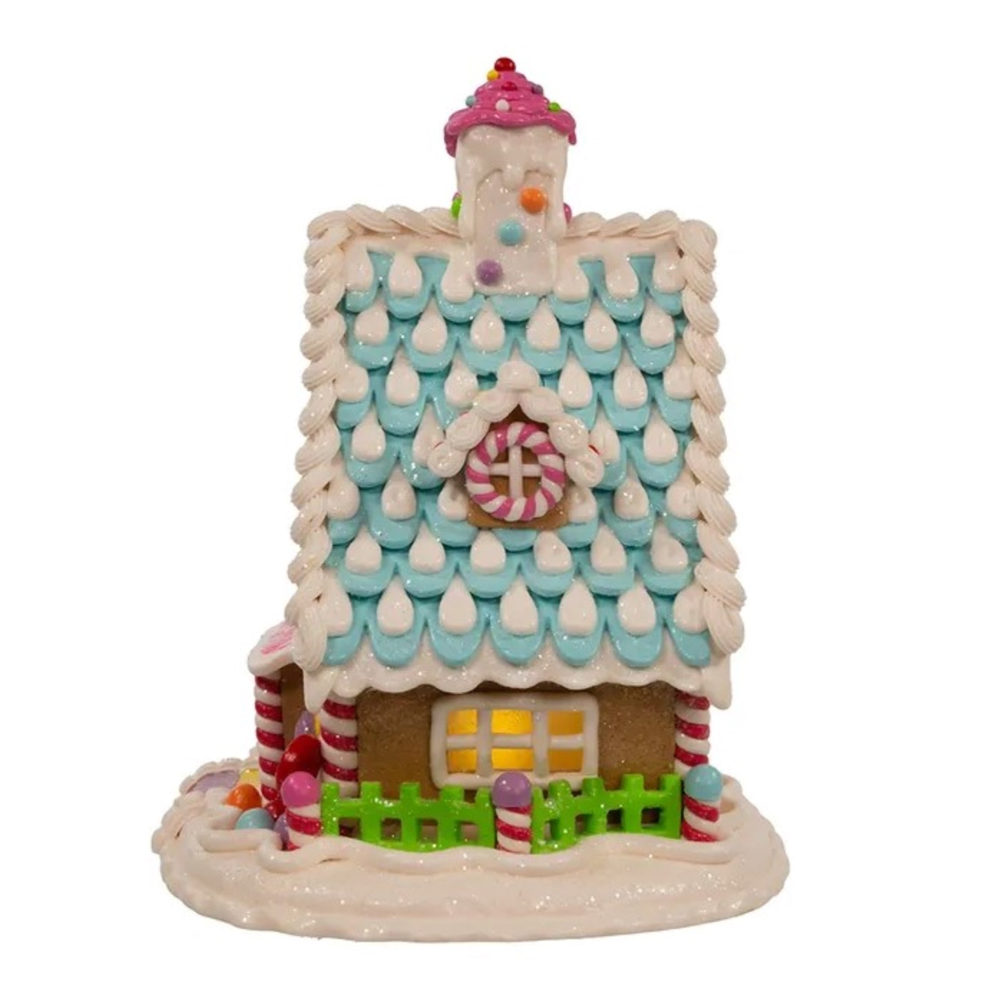 Kurt Adler Battery Operated Lit Candyland Gingerbread House Table Piece, 11.5"