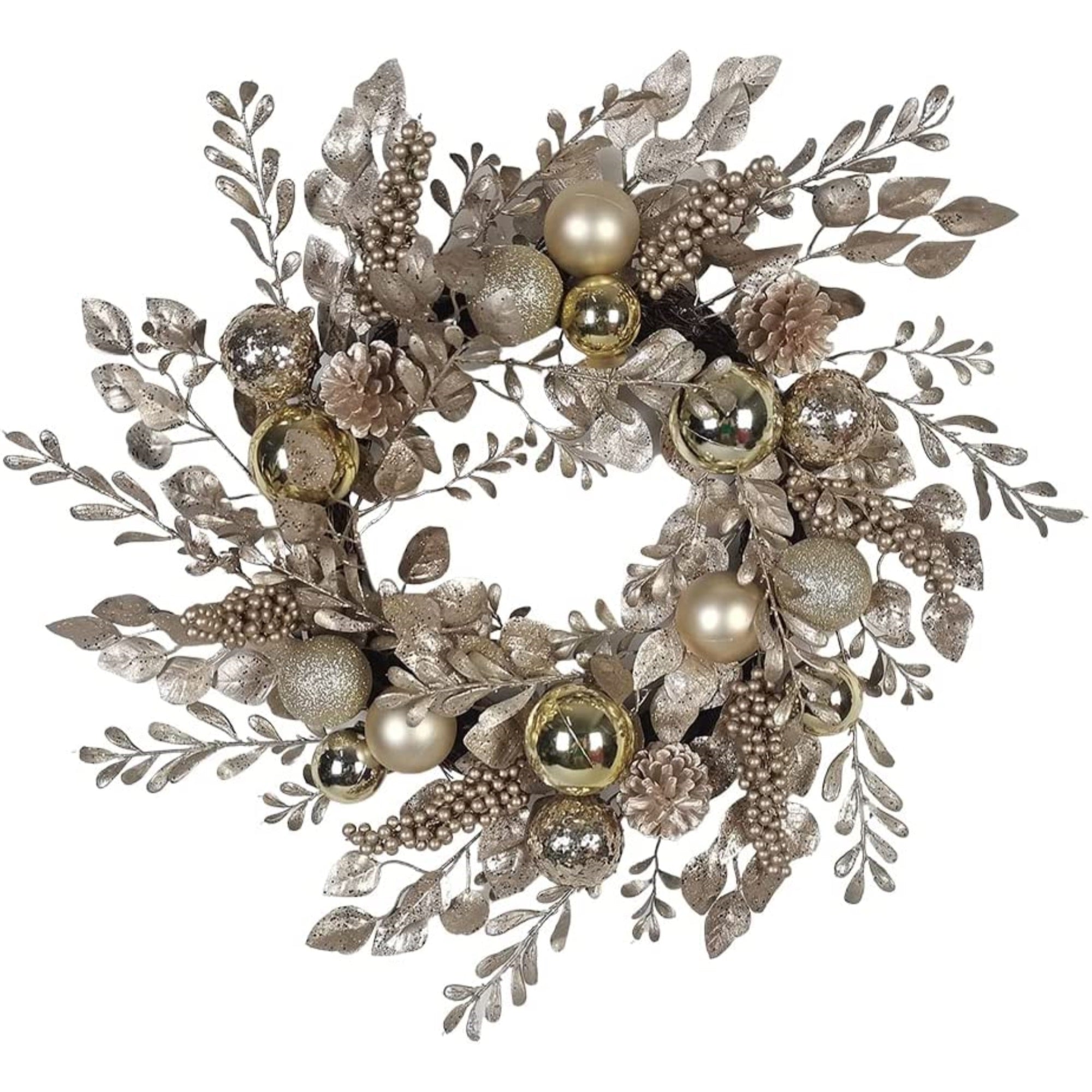 Kurt Adler Artificial Gold and Champagne Rattan Wreath Hanging Christmas Decoration, 24"