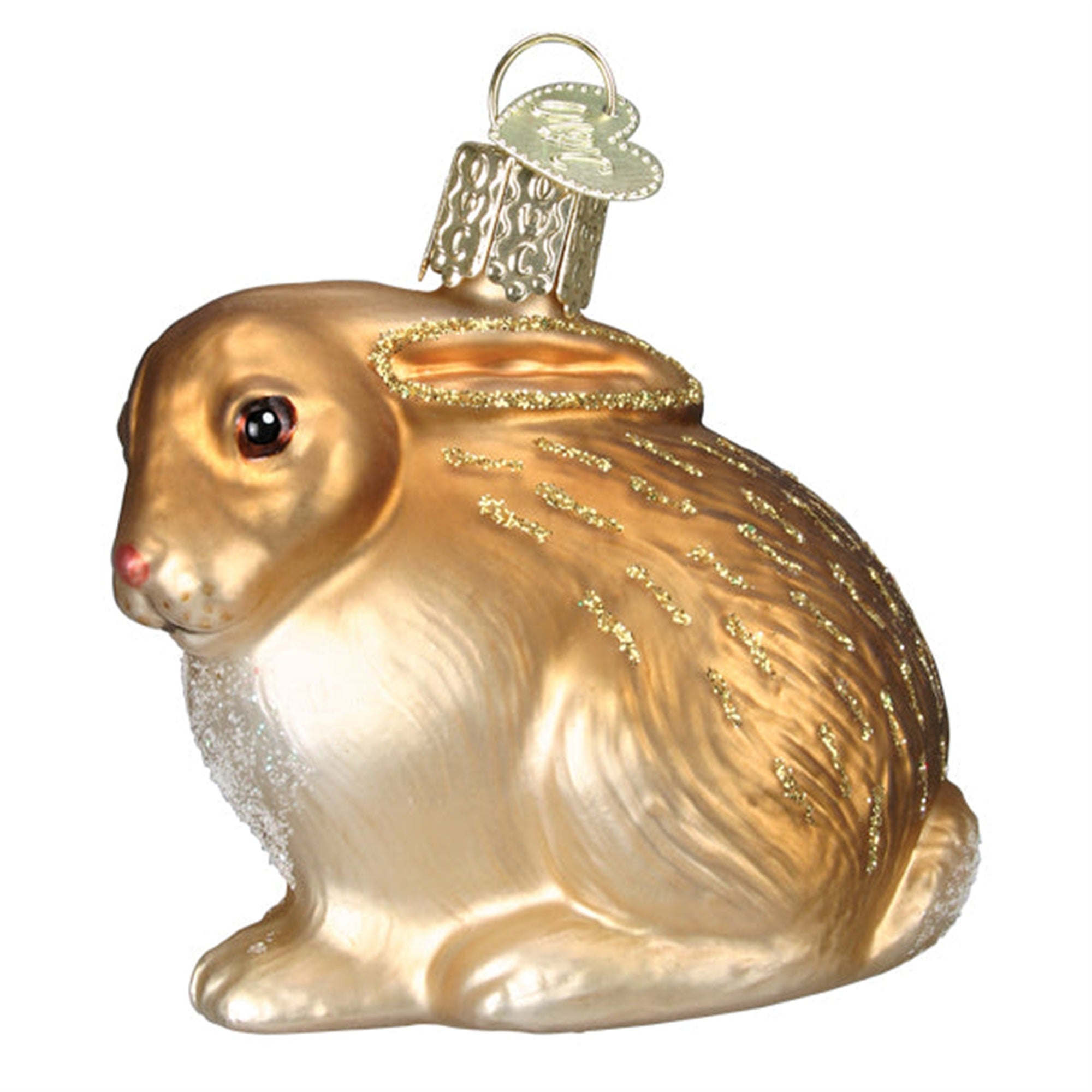 Old World Christmas Hanging Glass Tree Ornament, Tan Cottontail Bunny