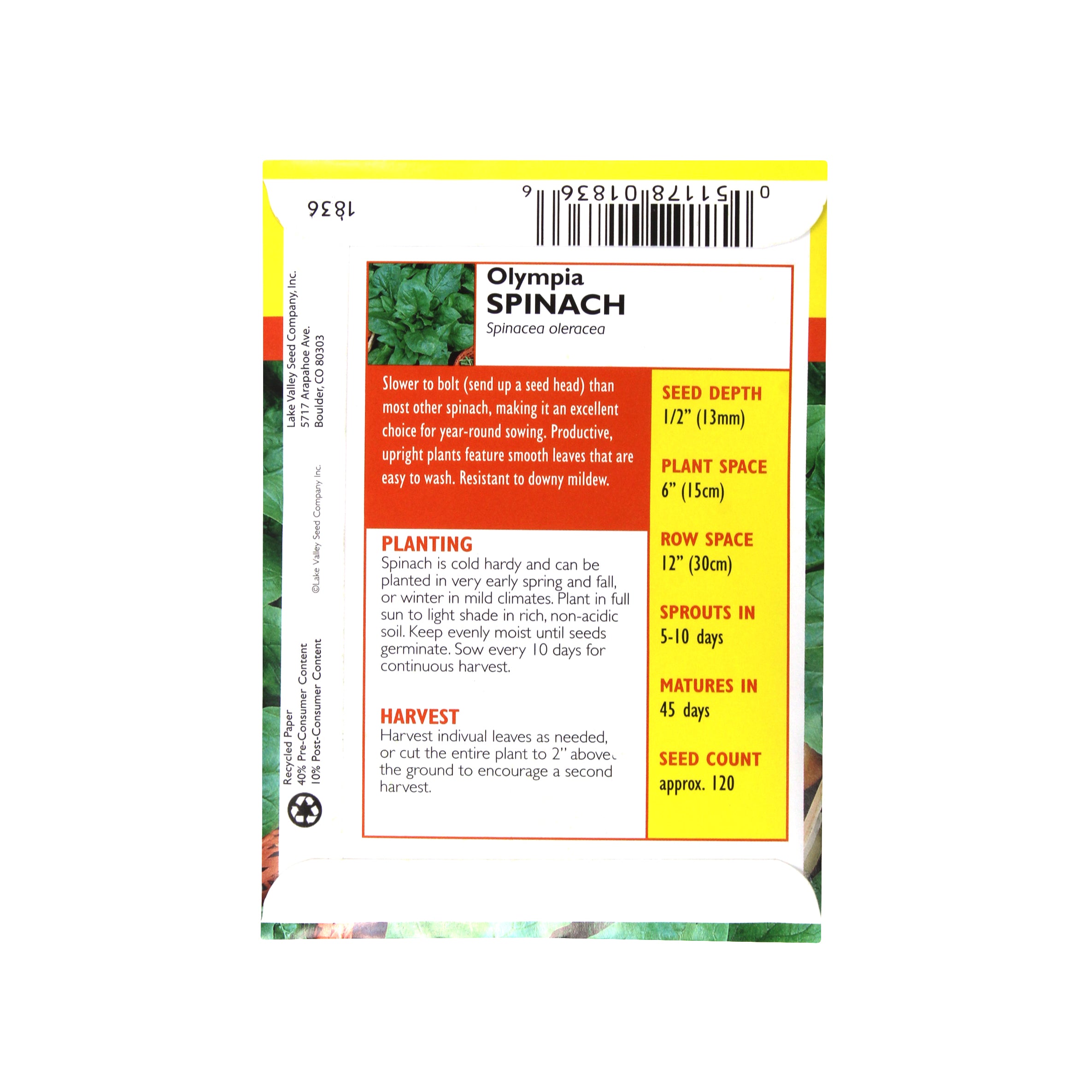 Lake Valley Seed Spinach Olympia Hybrid, 3g