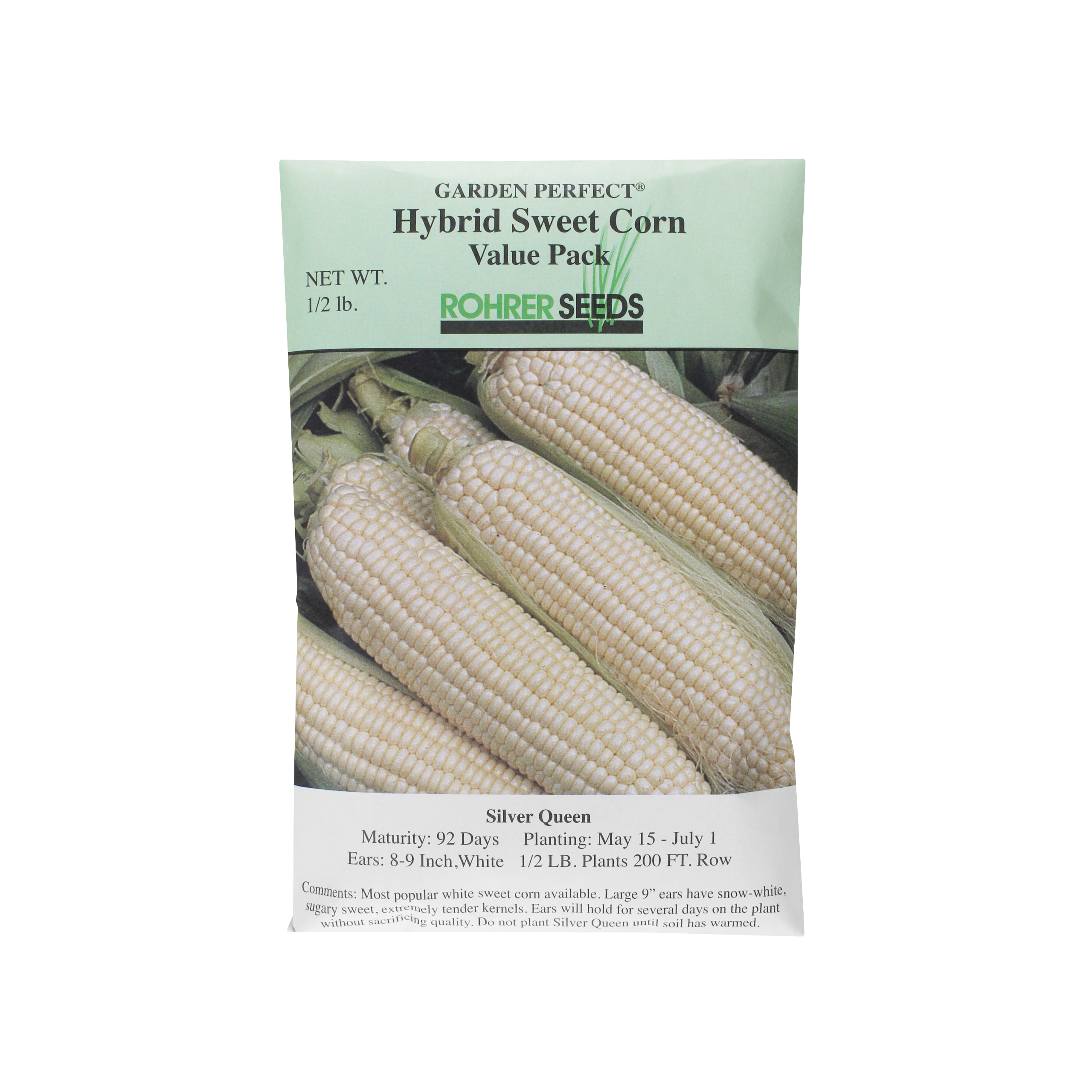 Rohrer Seeds Silver Queen Hybrid Sweet Corn Value Pack, 0.5lb Packet, Plants 200ft Row