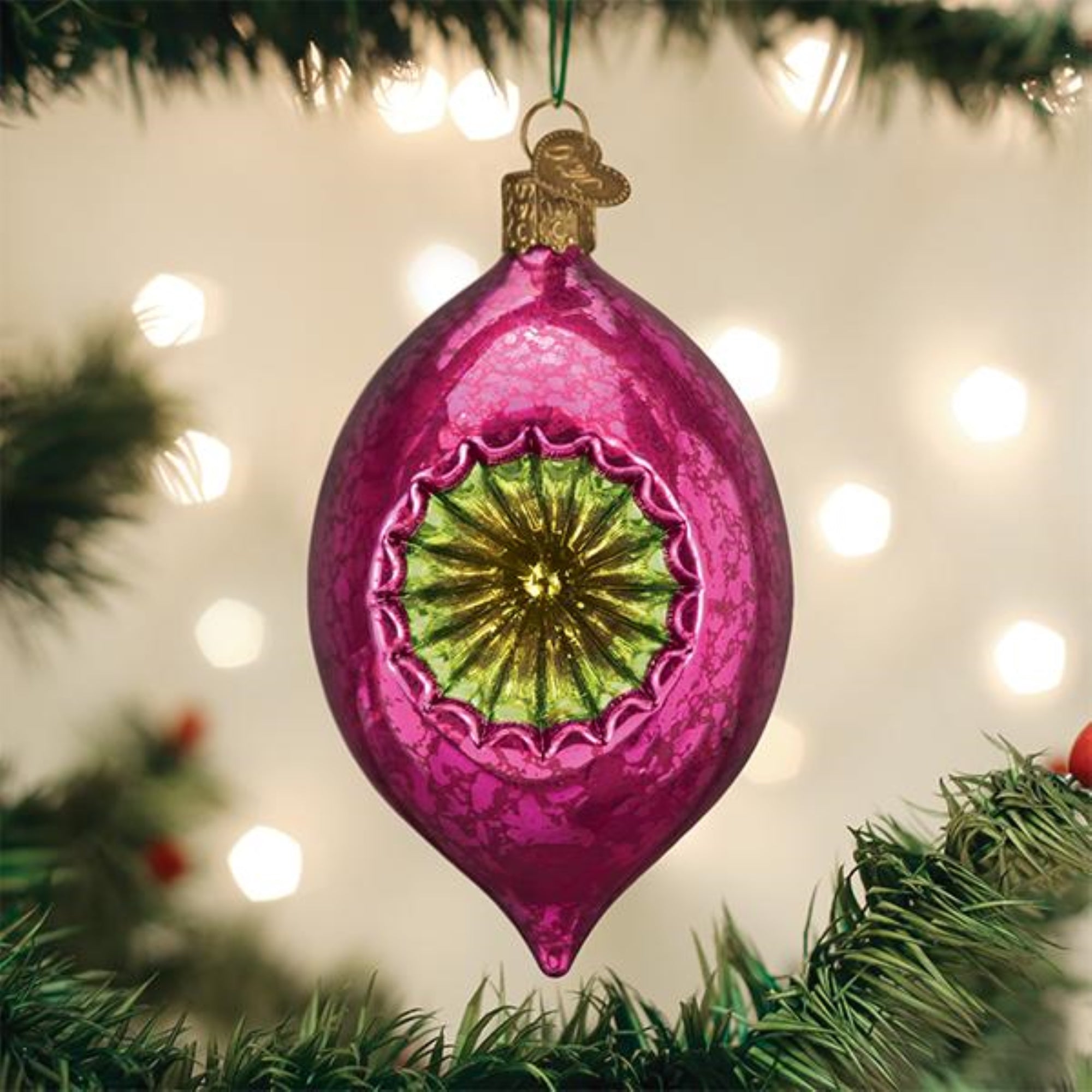 Old World Christmas Glass Blown Dazzling Fuchsia Reflection Ornament