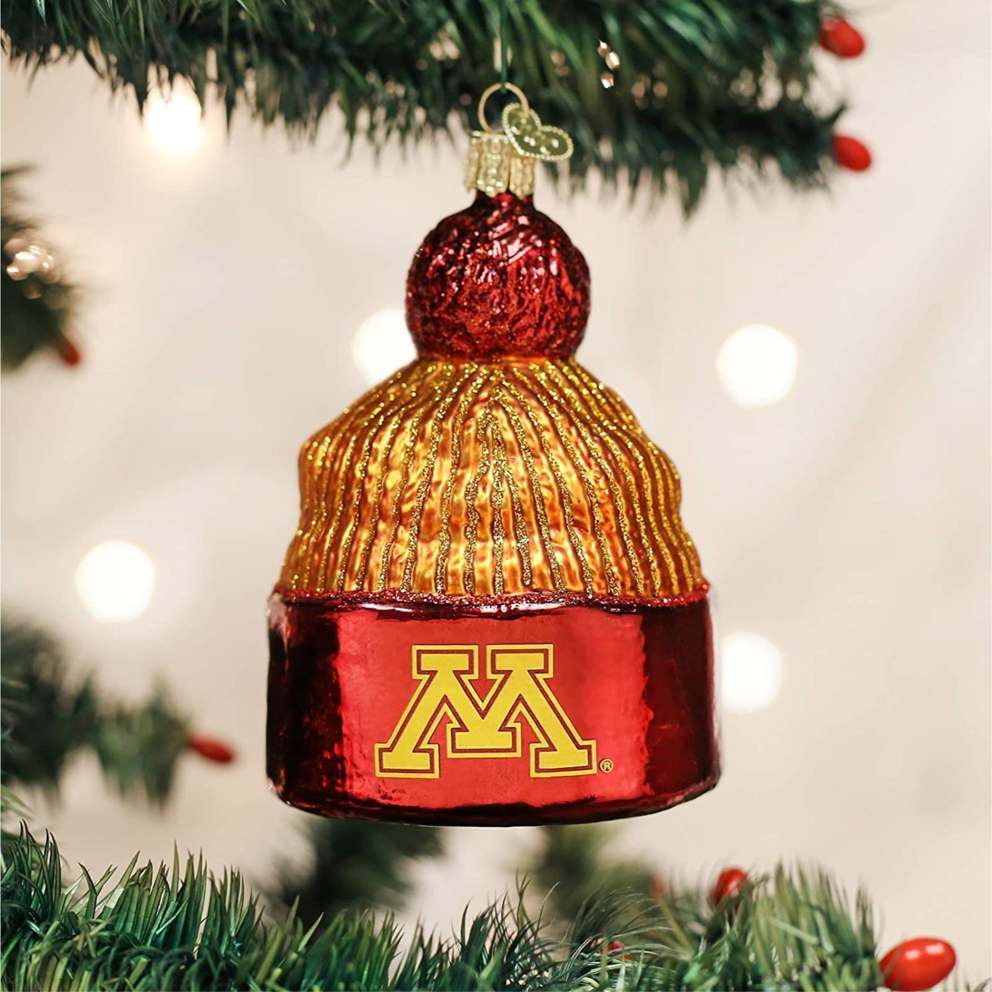 Old World Christmas Hanging Glass Ornament, University of Minnesota Beanie