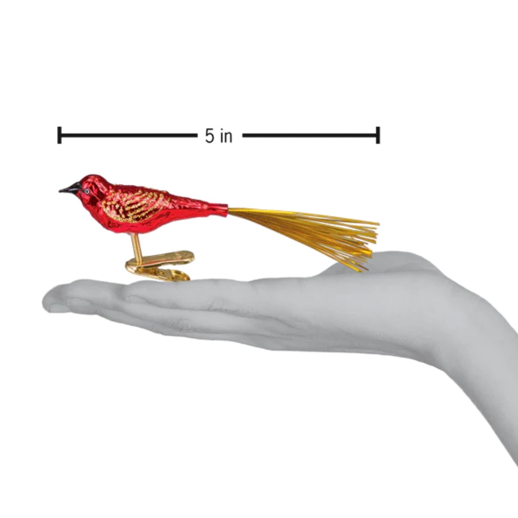 Old World Christmas Glass Blown Lovebird Clip-On Ornament Red, 5"