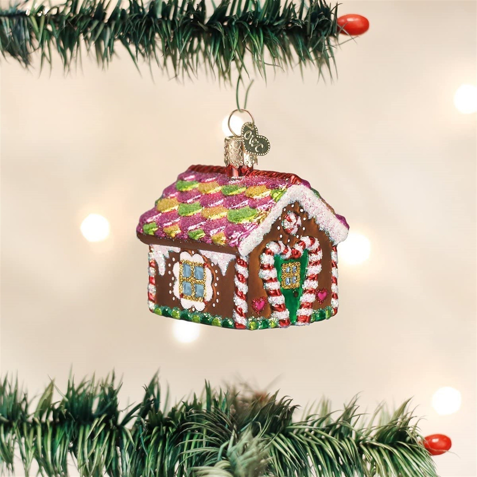 Old World Christmas Glass Blown Ornament, Gingerbread House, 3.5"