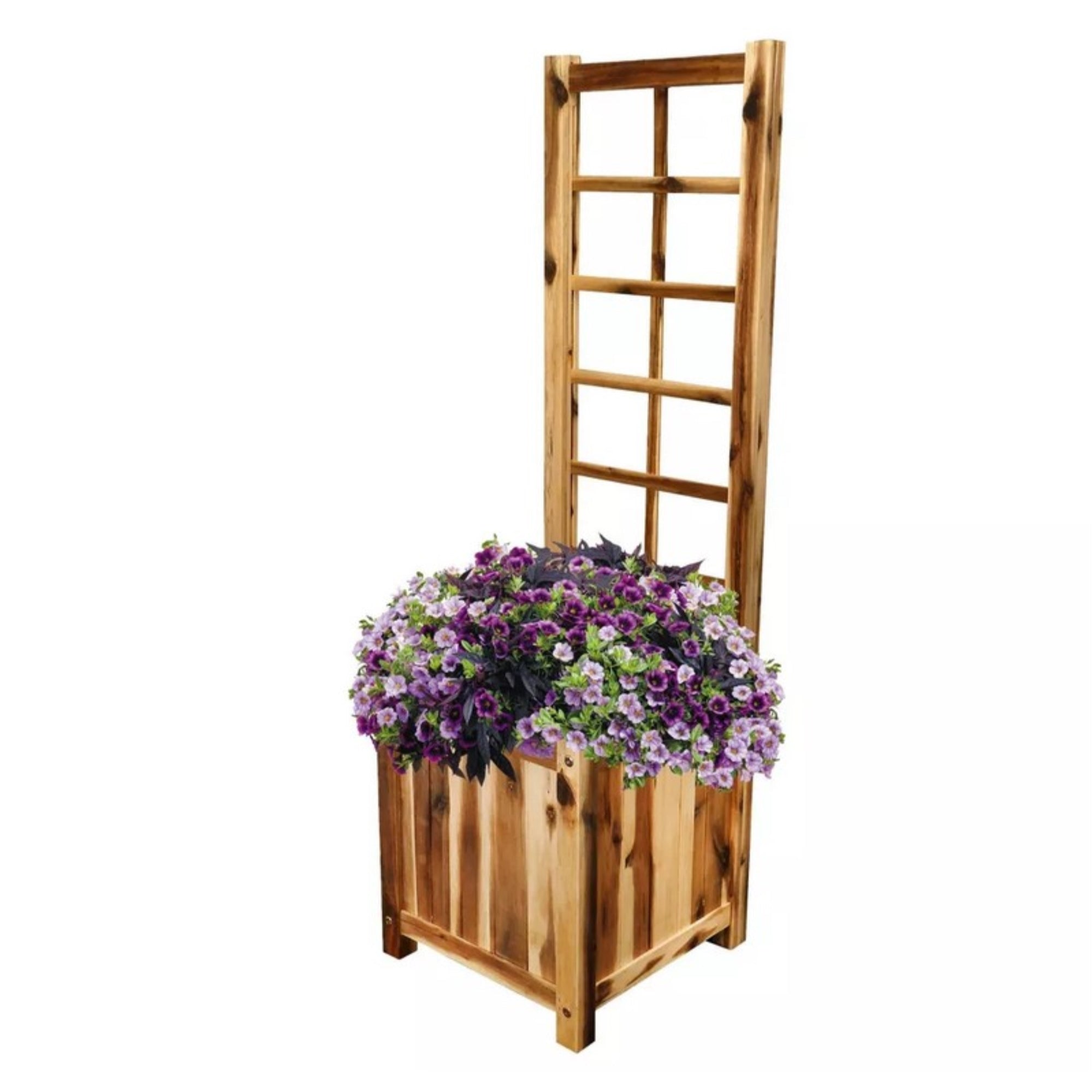 Classic Home and Garden Outdoor Square Acacia Wood Trellis Planter, 14in x 45.5in