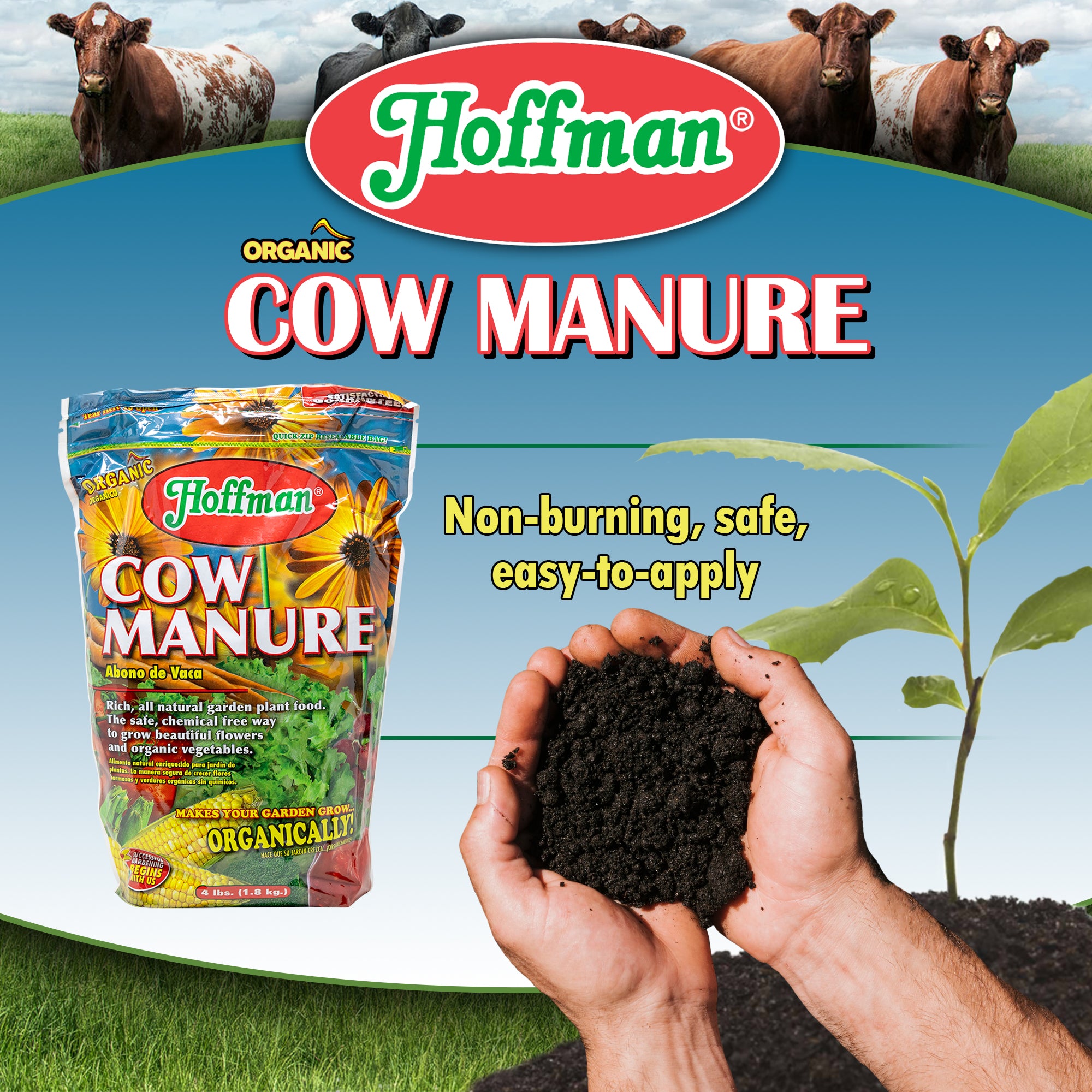 Hoffman Organic Cow Manure Garden Fertilizer, 1-1-1, 4 Pounds