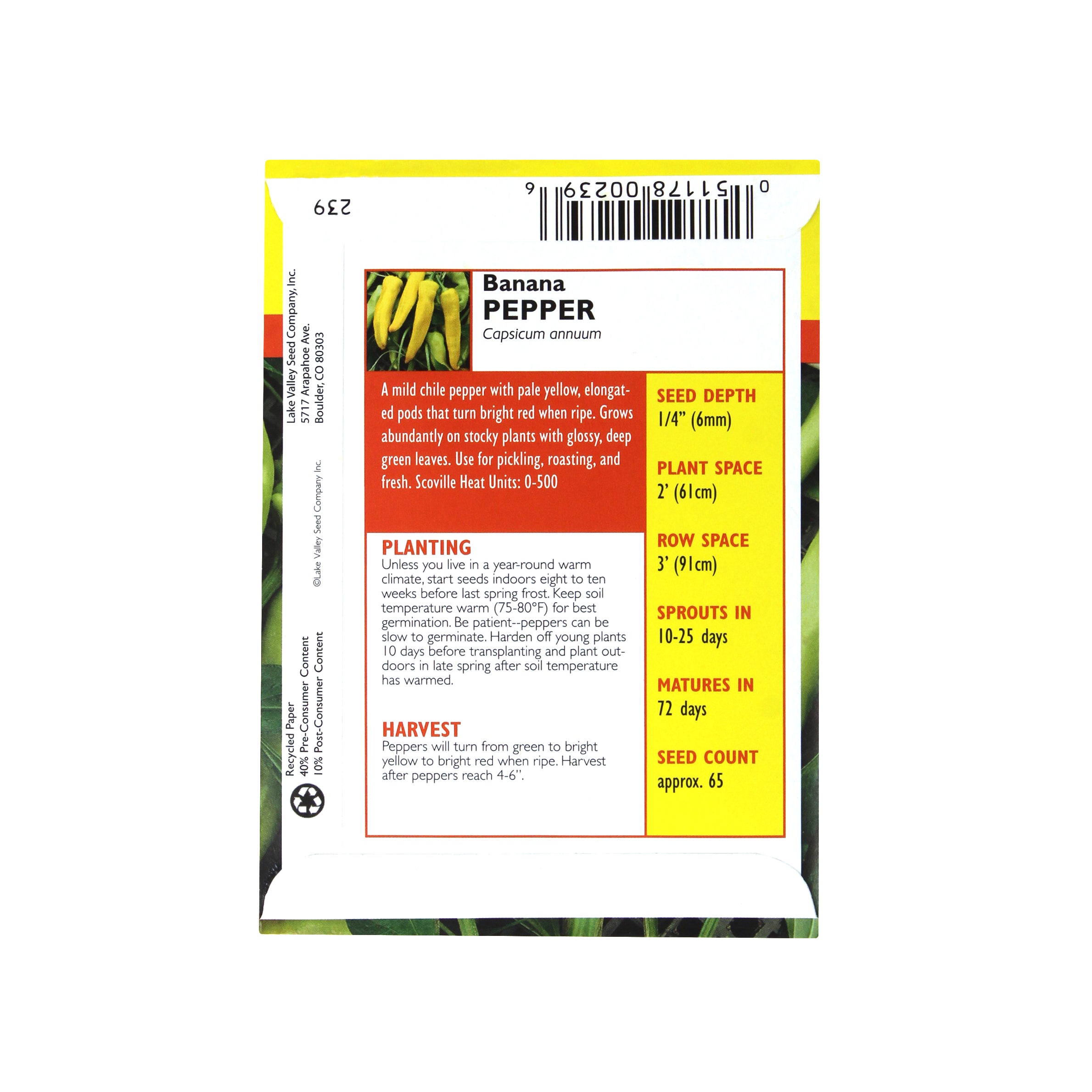 Lake Valley Seed Pepper, Sweet Banana Heirloom, 0.45g