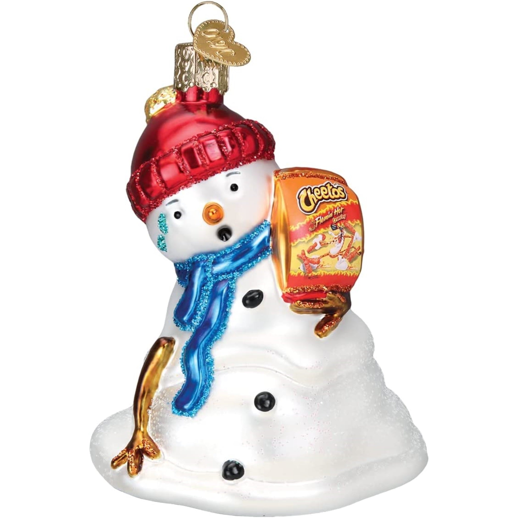 Old World Christmas Blown Glass Christmas Ornaments, Flamin Hot Cheetos Snowman