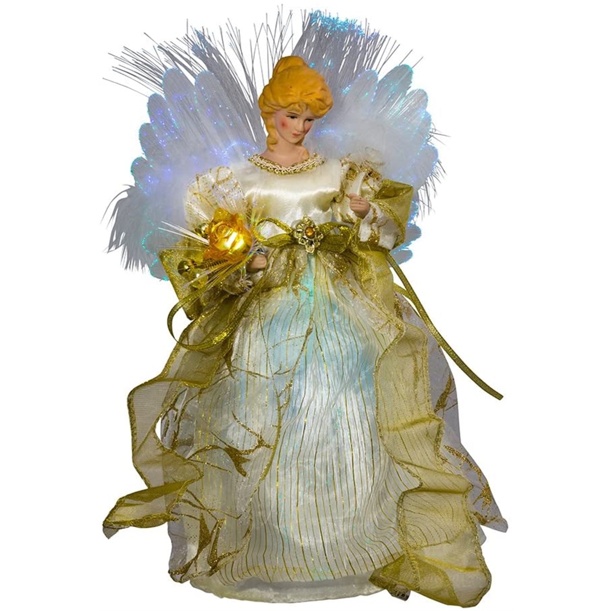 Kurt Adler Fiber-Optic Ivory/Gold Angel Color-Changing LED Lighted Treetop, 12"