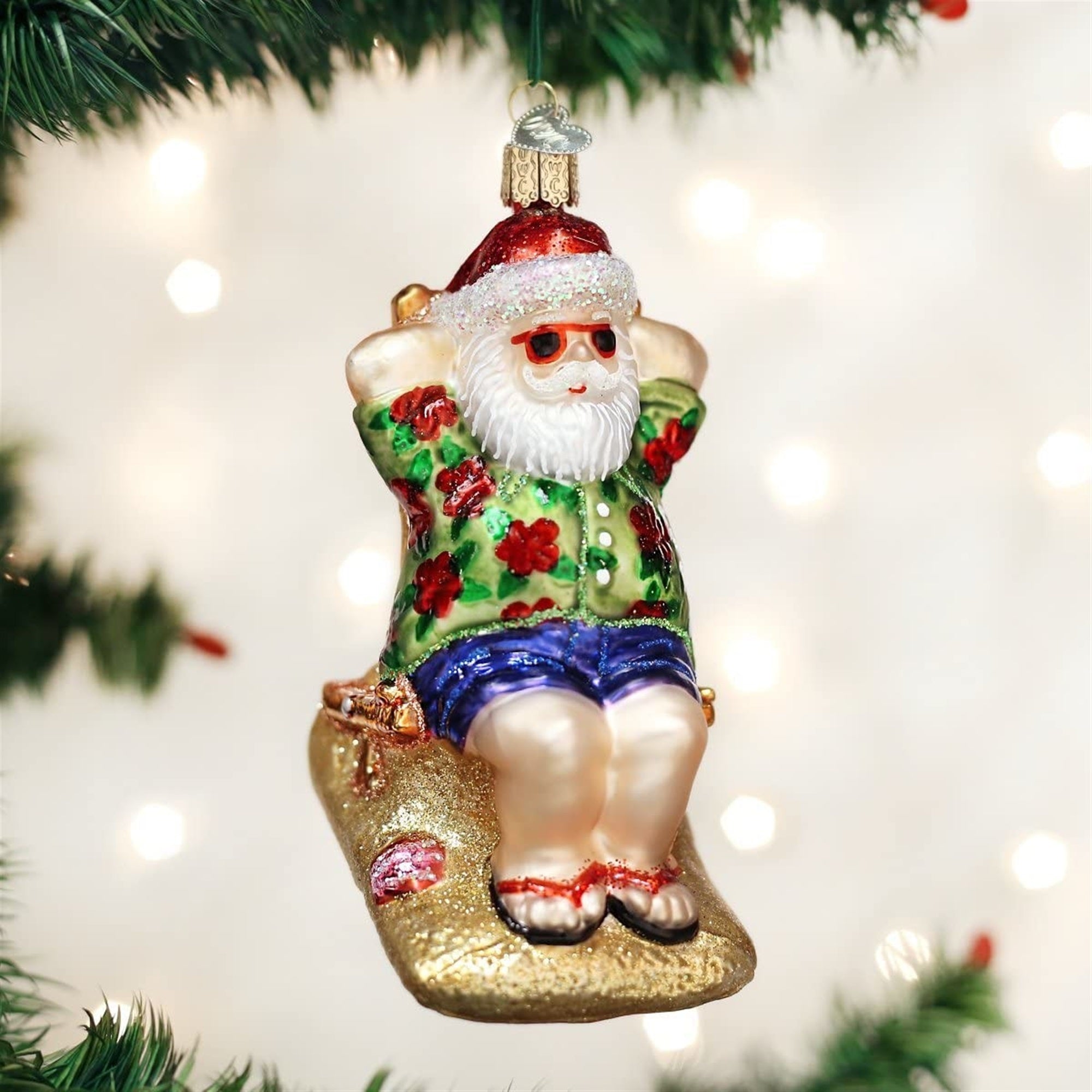 Old World Christmas Glass Blown Sunning Santa Ornament