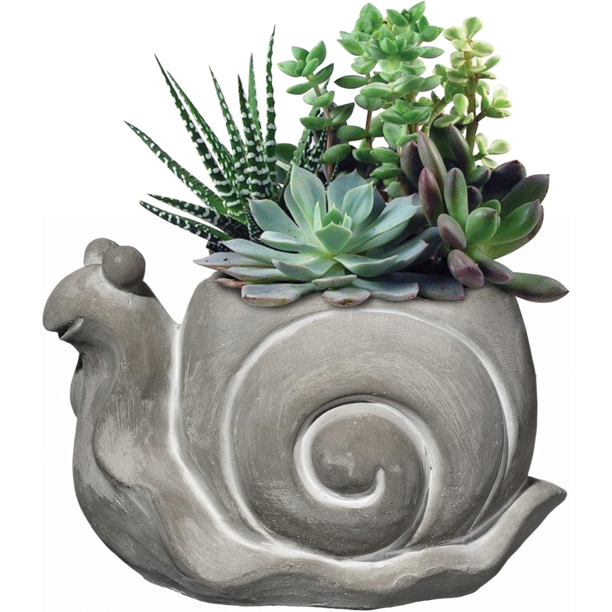 Classic Home and Garden Cement Buddies Indoor/Outdoor Planter with Drainage Hole, Smiling Snail