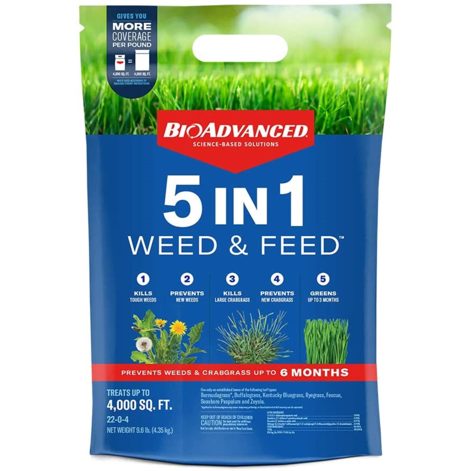 BioAdvanced 5-in-1 Weed & Feed Lawn Fertilizer and Weed Control, 9.6 lb