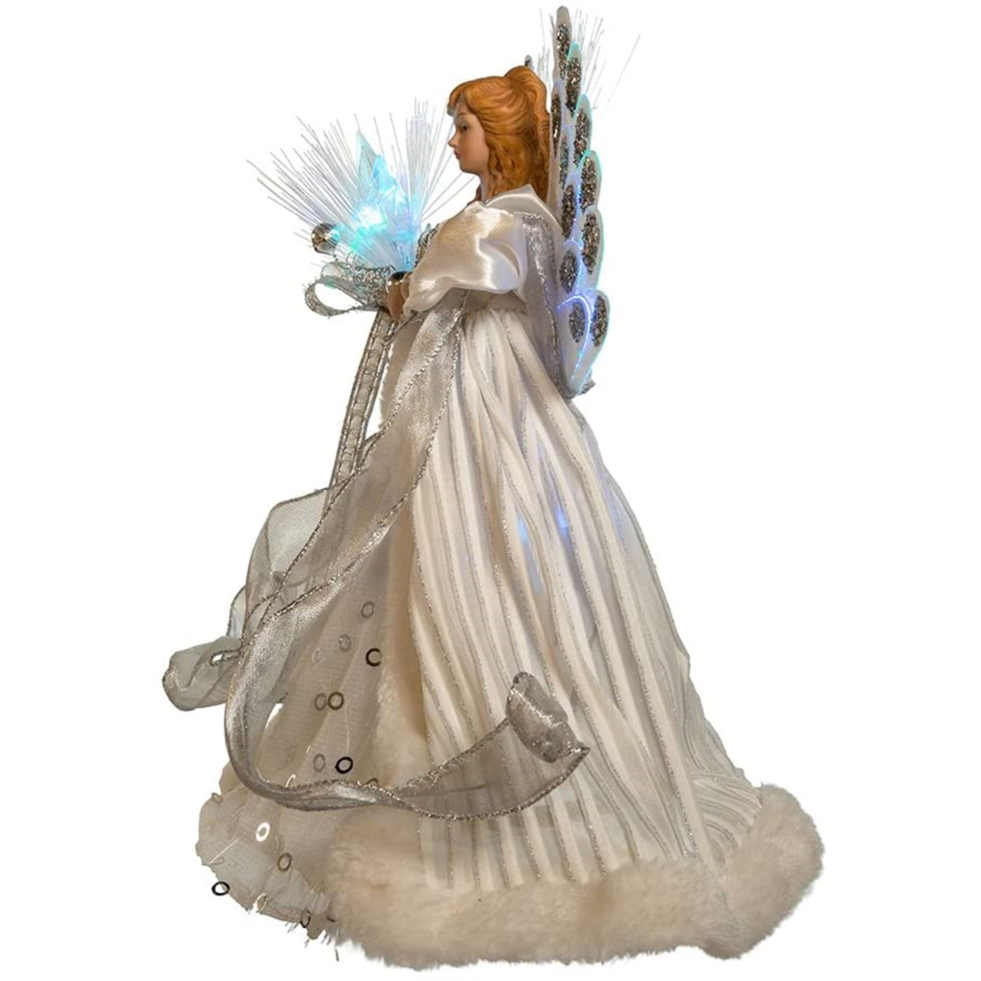 Kurt Adler (#UL1084) Fiber-Optic White and Silver Angel LED Lighted Treetop, 12"