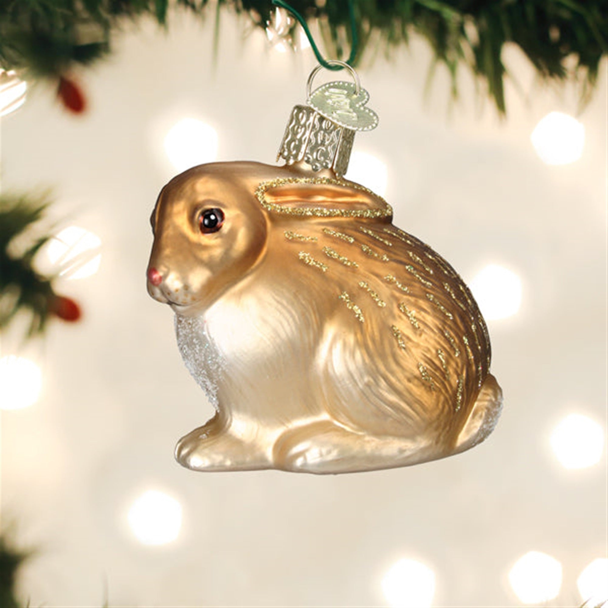 Old World Christmas Hanging Glass Tree Ornament, Tan Cottontail Bunny