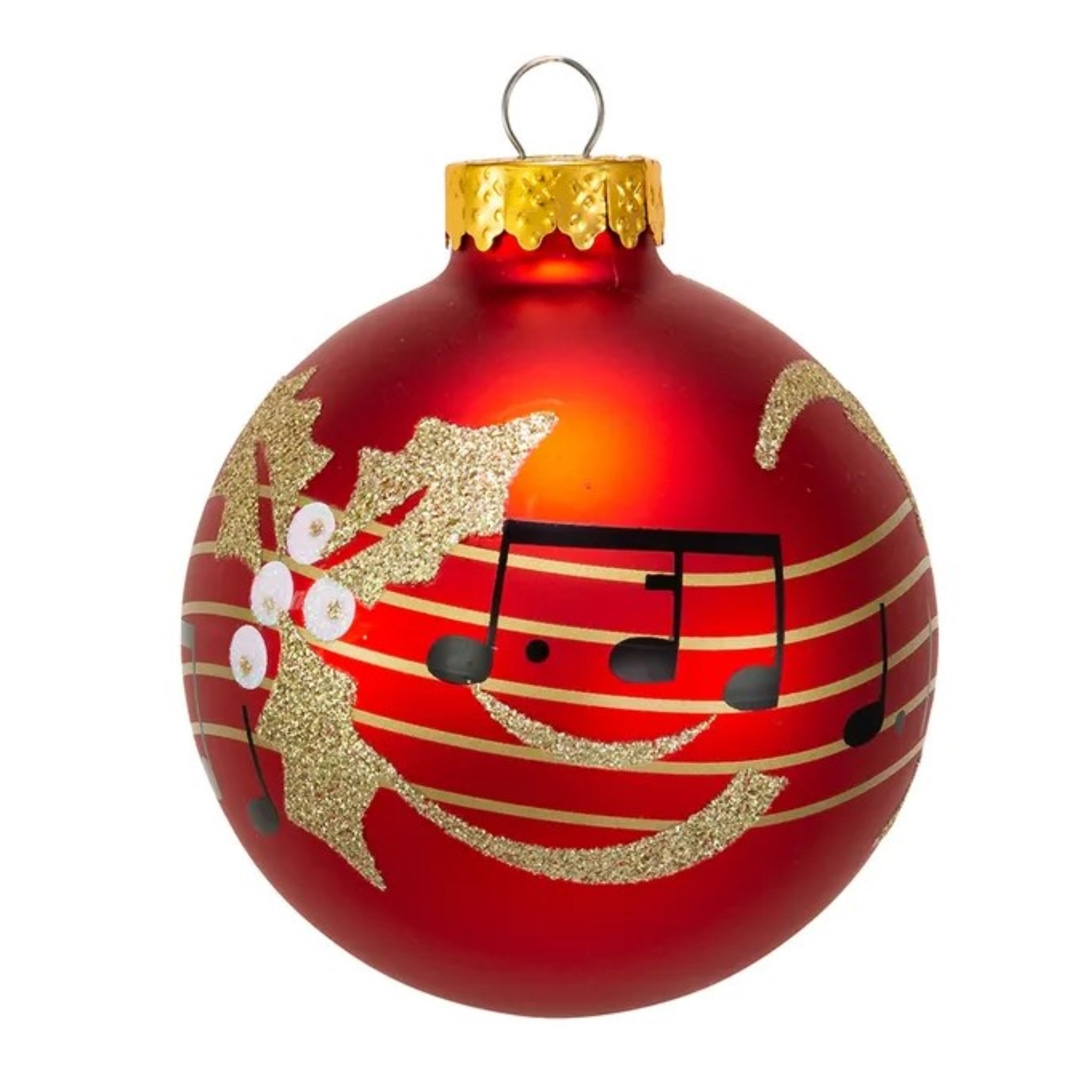 Kurt Adler Red With Music Notes Glass Ball Ornaments, 6-Piece Box Set, 3"