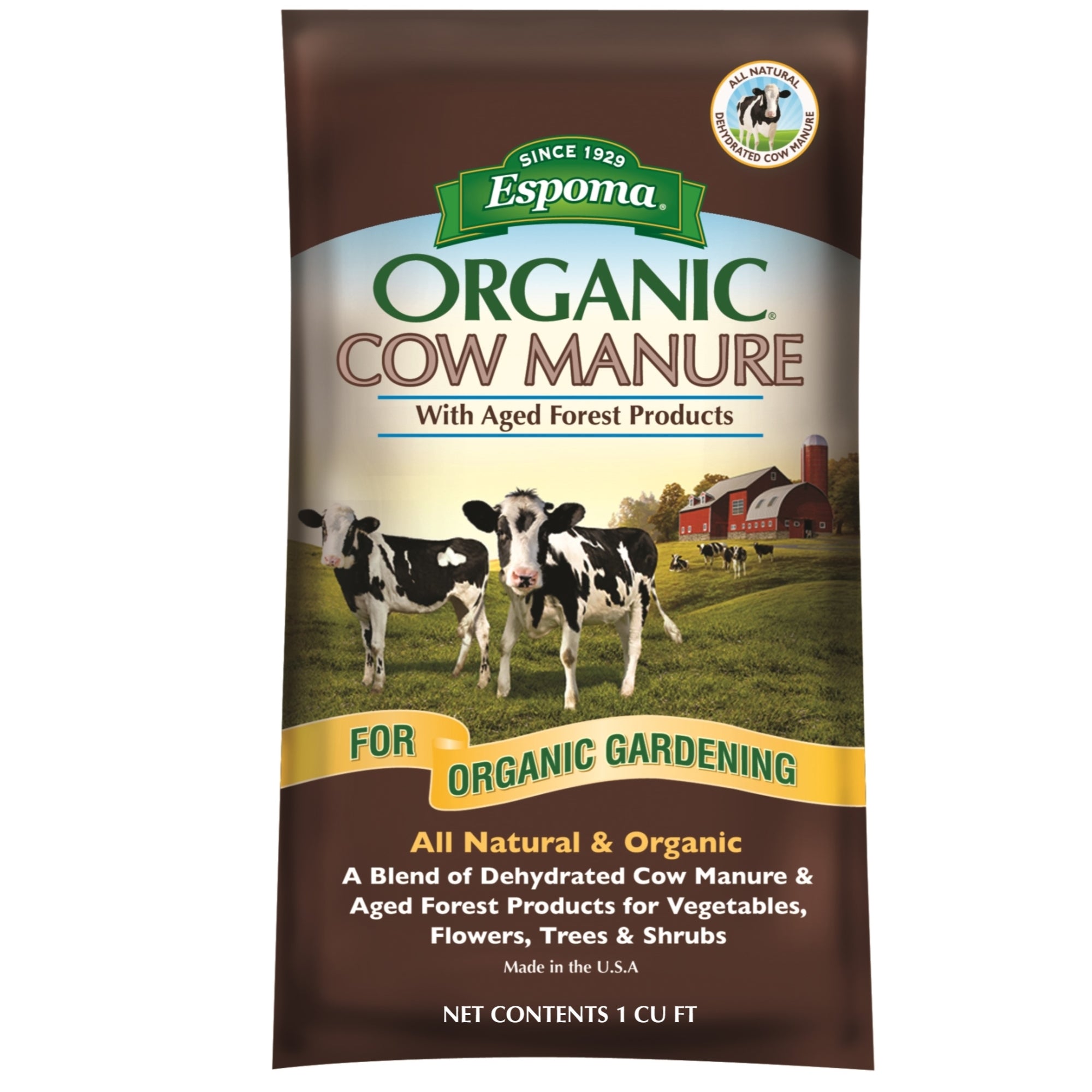 Espoma Organic Cow Manure with Aged Forest Products, All-Natural and Organic for Organic Gardening, 1 CF Bag