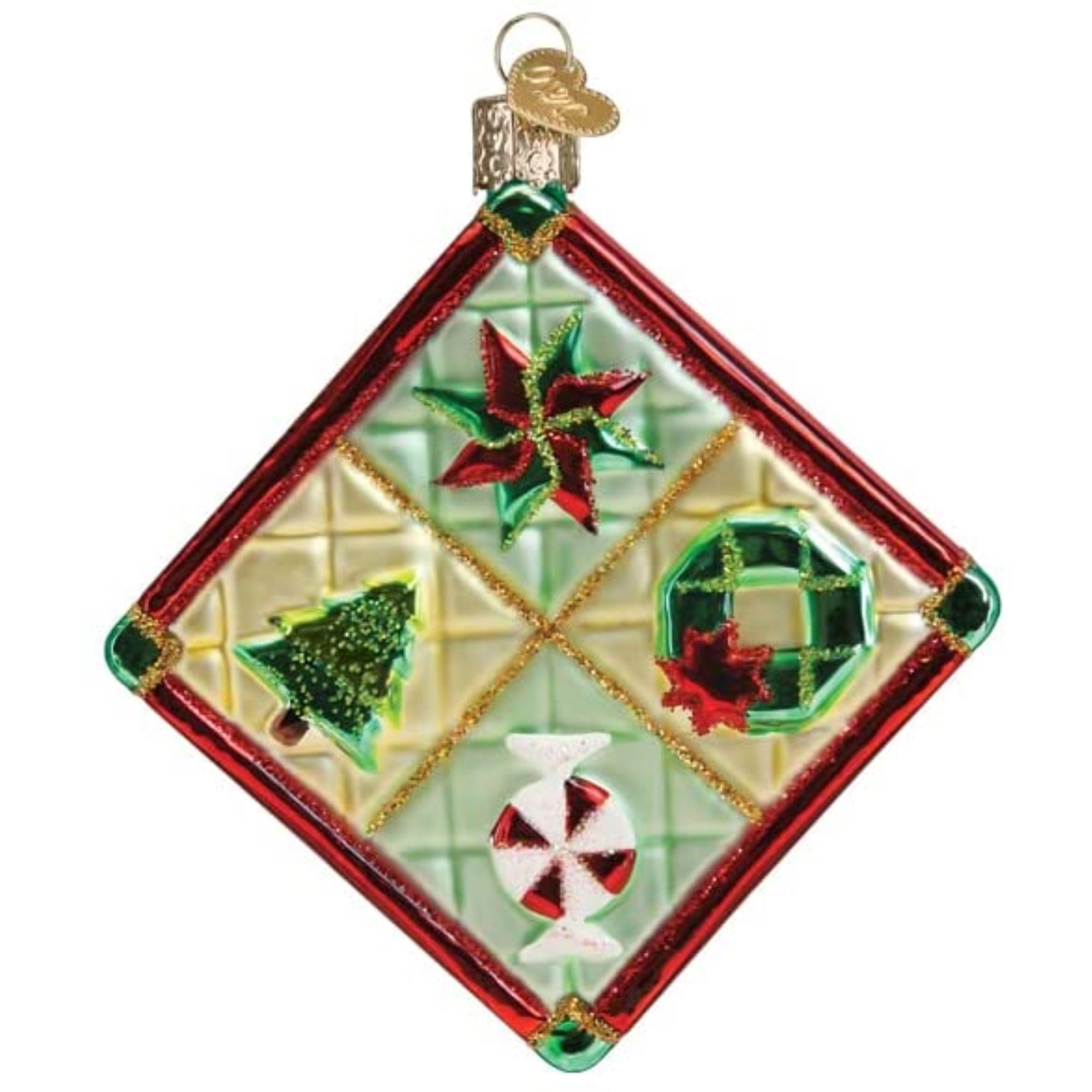 Old World Christmas Glass Blown Tree Ornament, Christmas Quilt