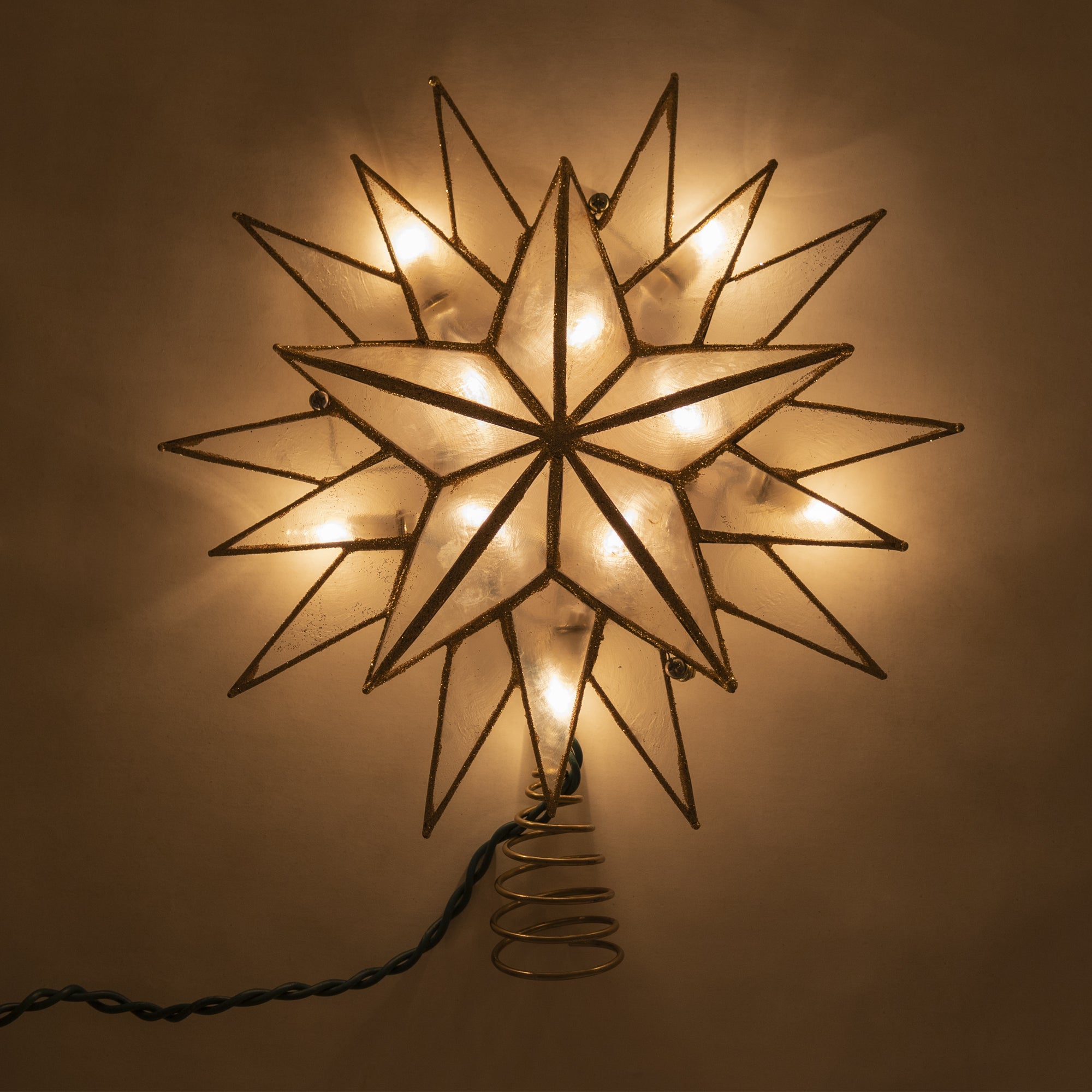 Kurt Adler 10-Light Capiz Star Treetop, Gold & White, 9.5"