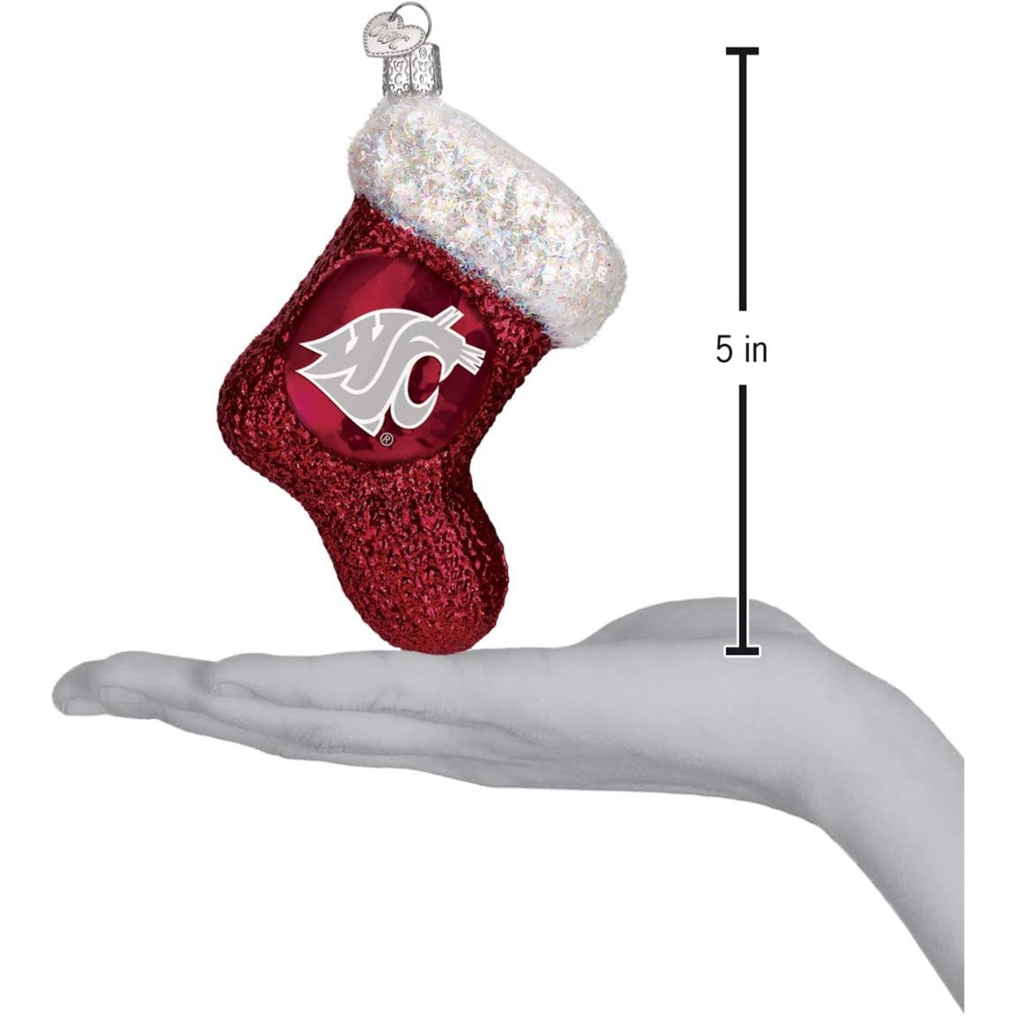 Old World Christmas Blown Glass Ornament for Tree, WSU Cougar Stocking