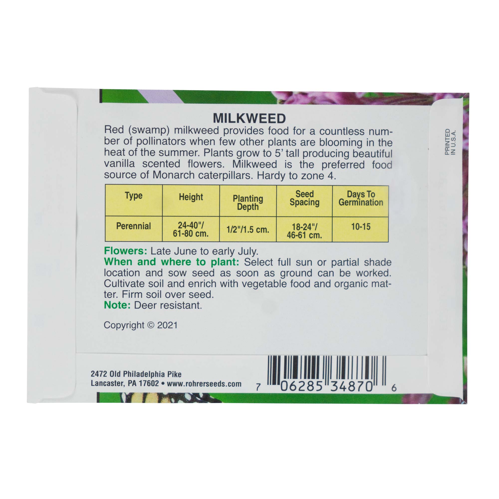 Rohrer Seeds Milkweed Non-GMO Red Swamp Seeds, 500mg Packet, Approx 80 Seeds/Packet