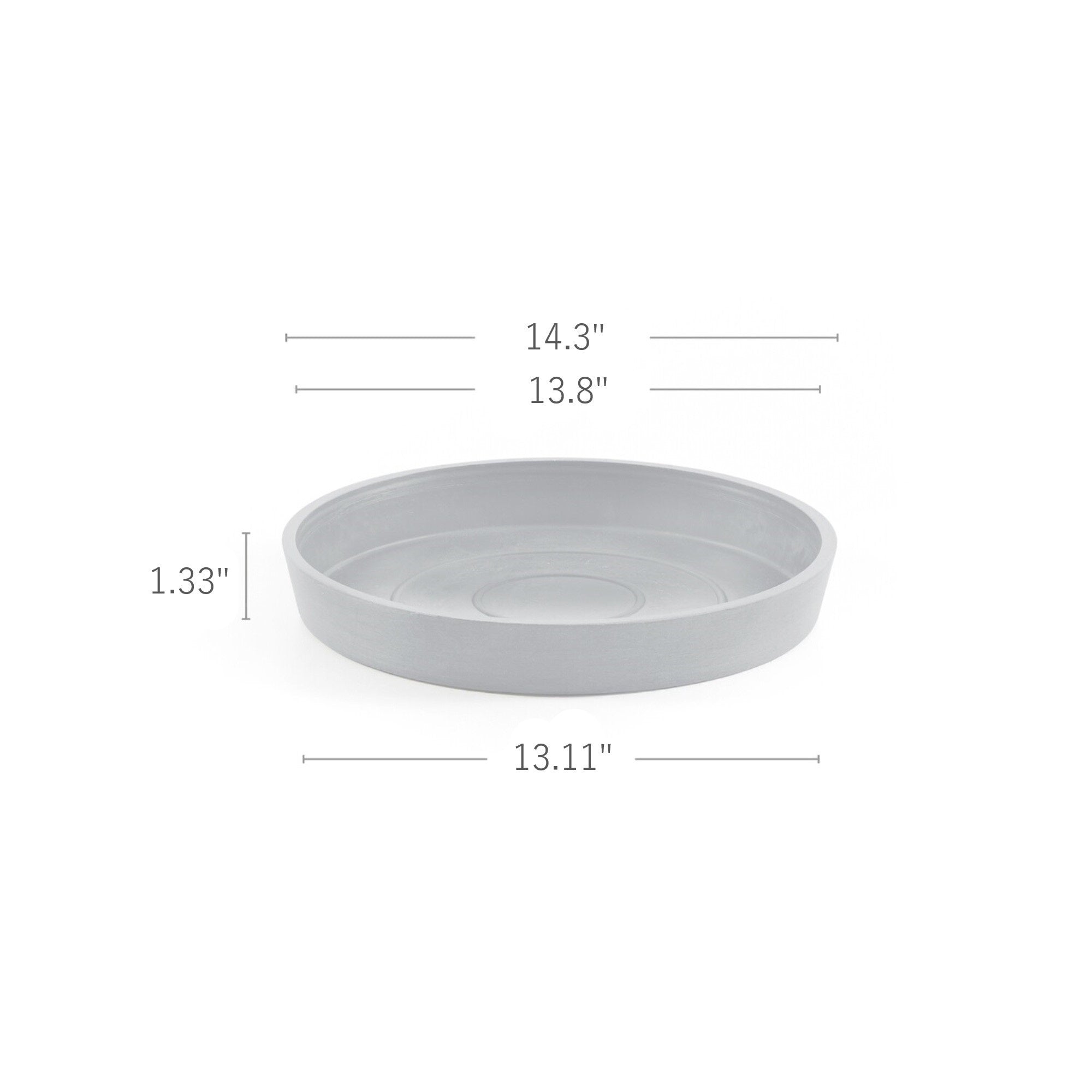 Ecopots Round Recycled Plastic Modern In/Outdoor Planter Flower Pot Saucer, White Grey, 14"