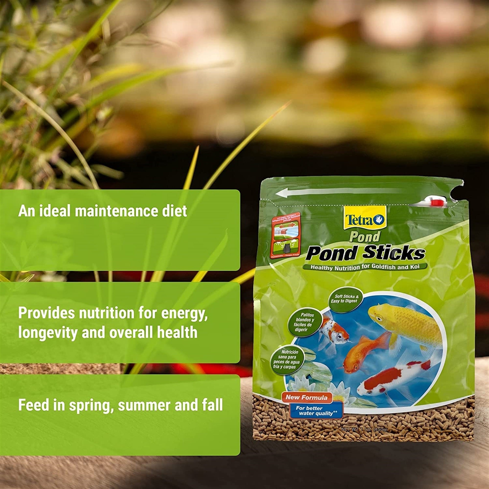 TetraPond Floating Pond Sticks, Healthy Nutrition for Goldfish and Koi, 1 Pound Bag