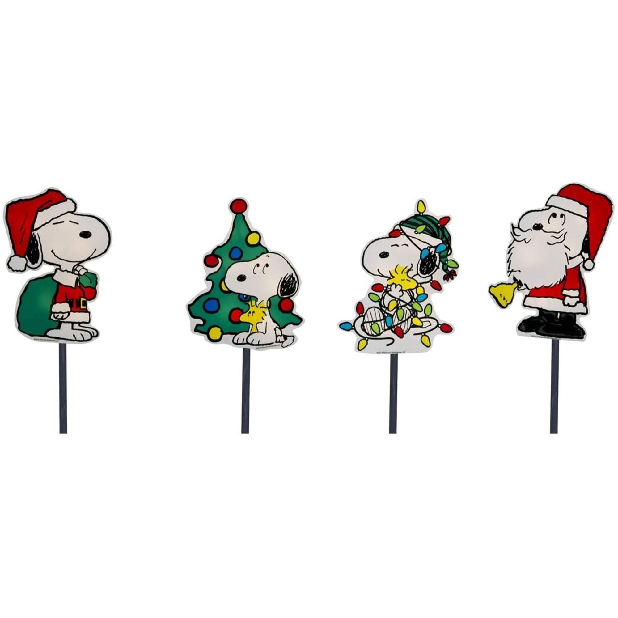 ProductWorks Peanuts 2D LED Pre-Lit Flat PVC Pathway Markers Featuring Snoopy Christmas Yard Art, 12-Inch