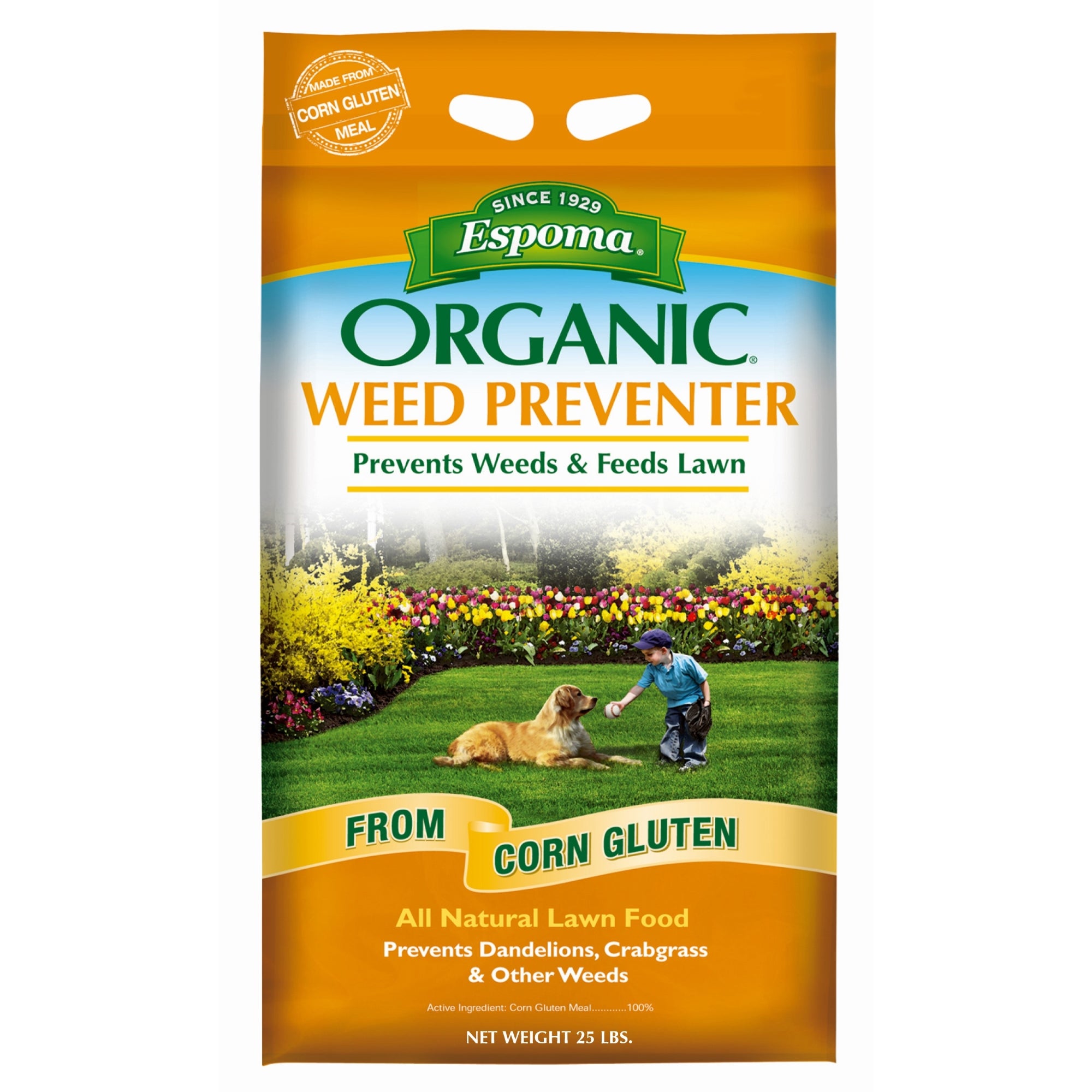 Espoma Organic 9-0-0 All-Natural Weed Preventer, Prevents Weeds & Feeds Lawns, Made from Corn Gluten, 25 lb Bag