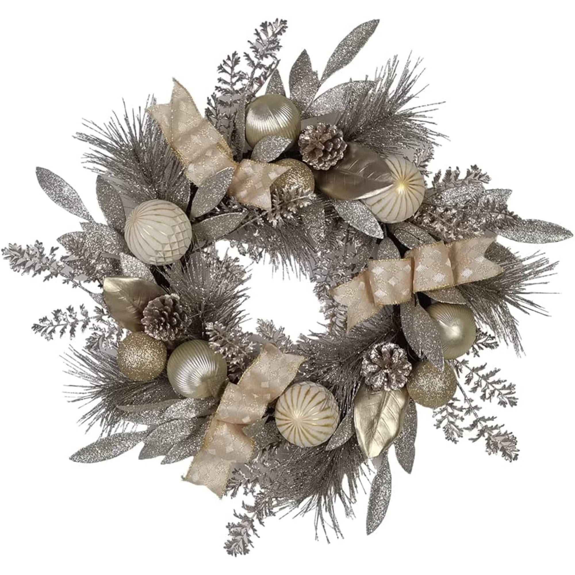 Kurt Adler Artificial Silver and Gold Champagne Rattan Wreath Christmas Decoration, 24"