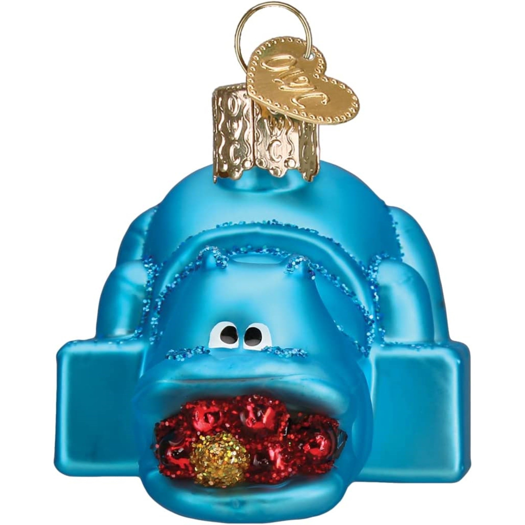 Old World Christmas Glass Blown Hungry Hungry Hippos Ornament Blue, 3.5"