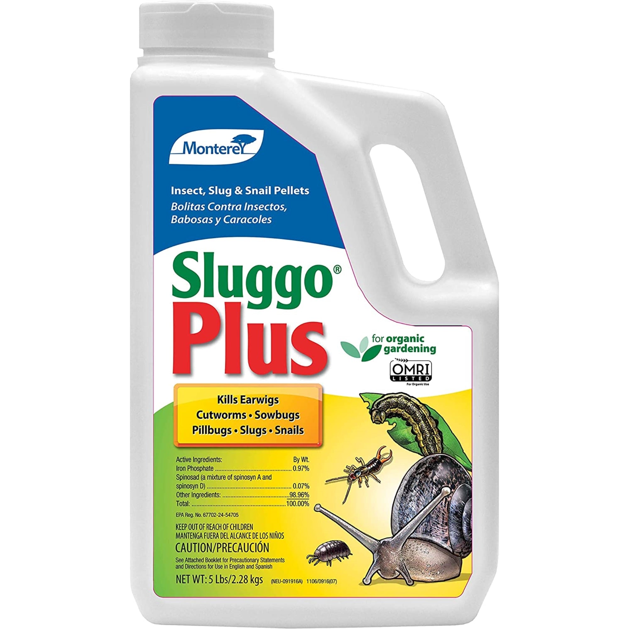 Monterey Sluggo Plus Insect Slug & Snail Killer Bait Organic Wildlife and Pet Safe Slug Killer, 5 lb
