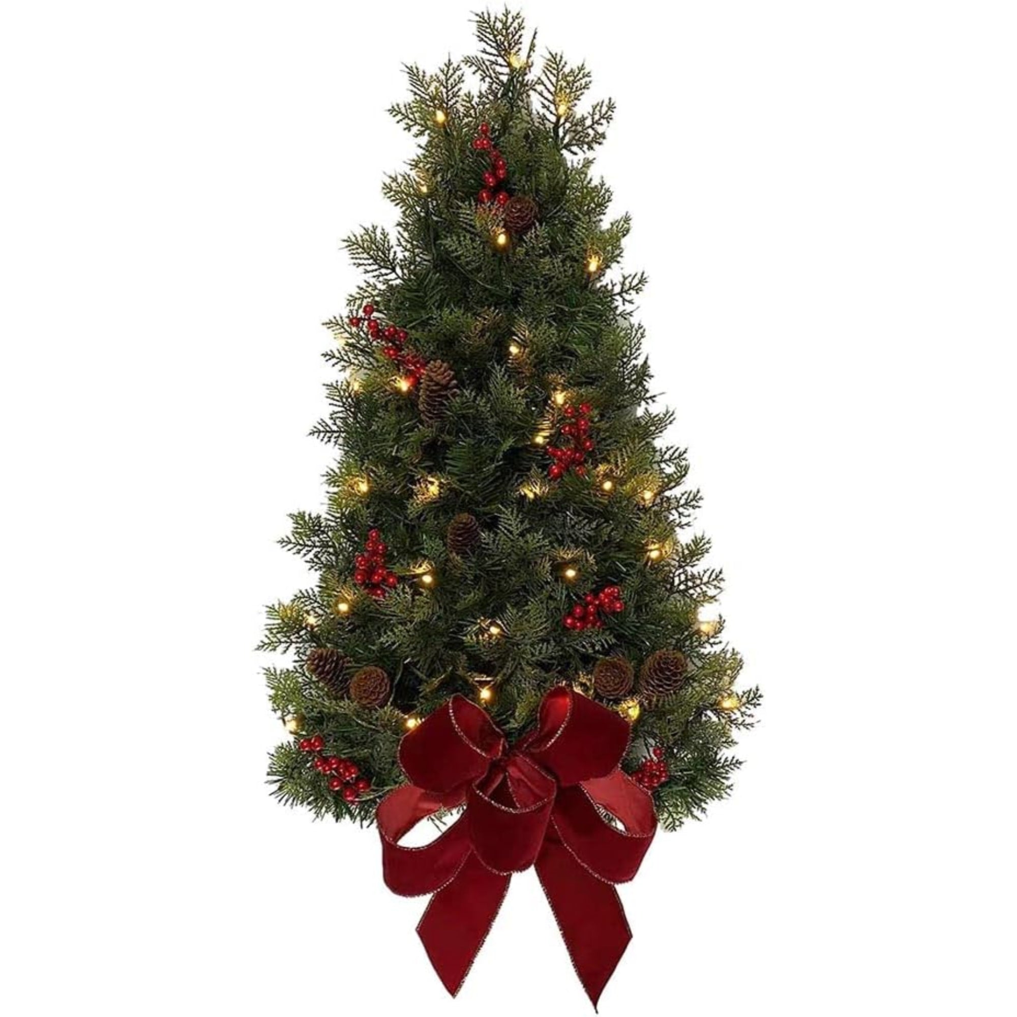 Kurt Adler Pre Lit Battery Operated Wall Tree with Bow, Red, 26in