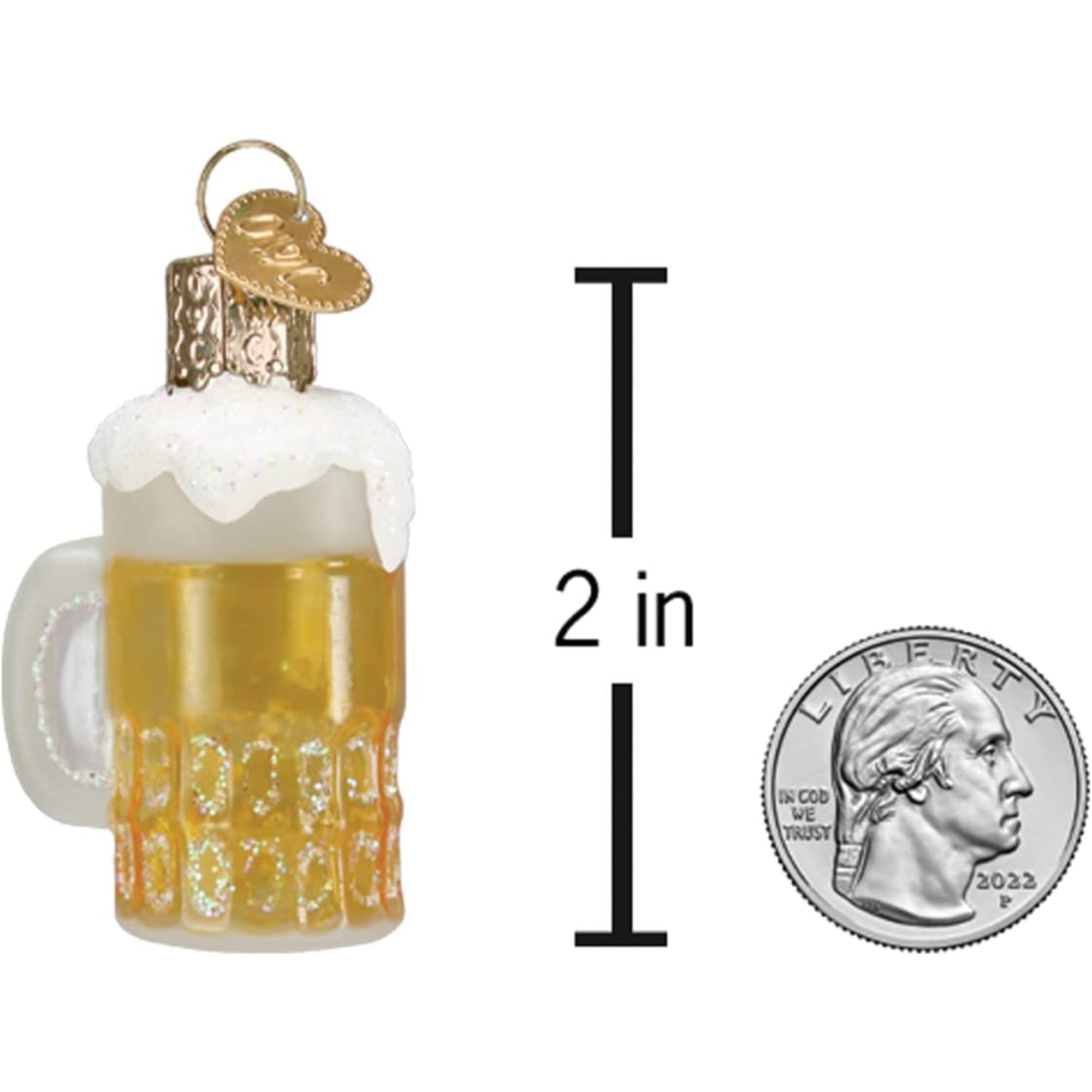 Old World Christmas Mini Blown Glass Mug of Beer Ornament, 2"