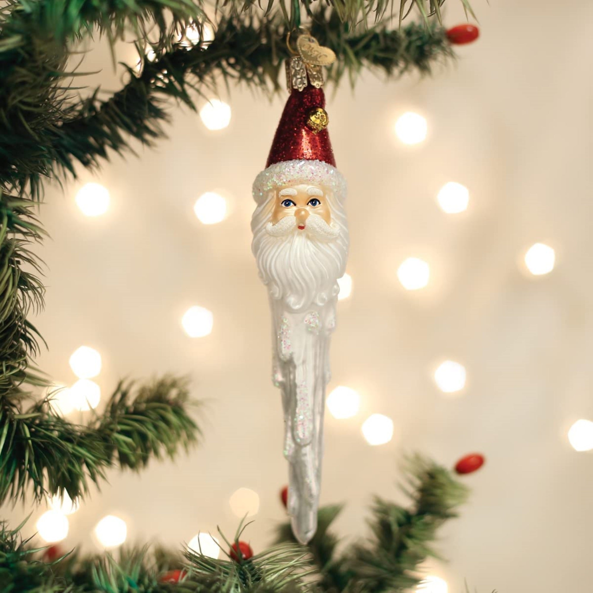 Old World Christmas Glass Blown Jingle Bell Santa Icicle Ornament, 6"