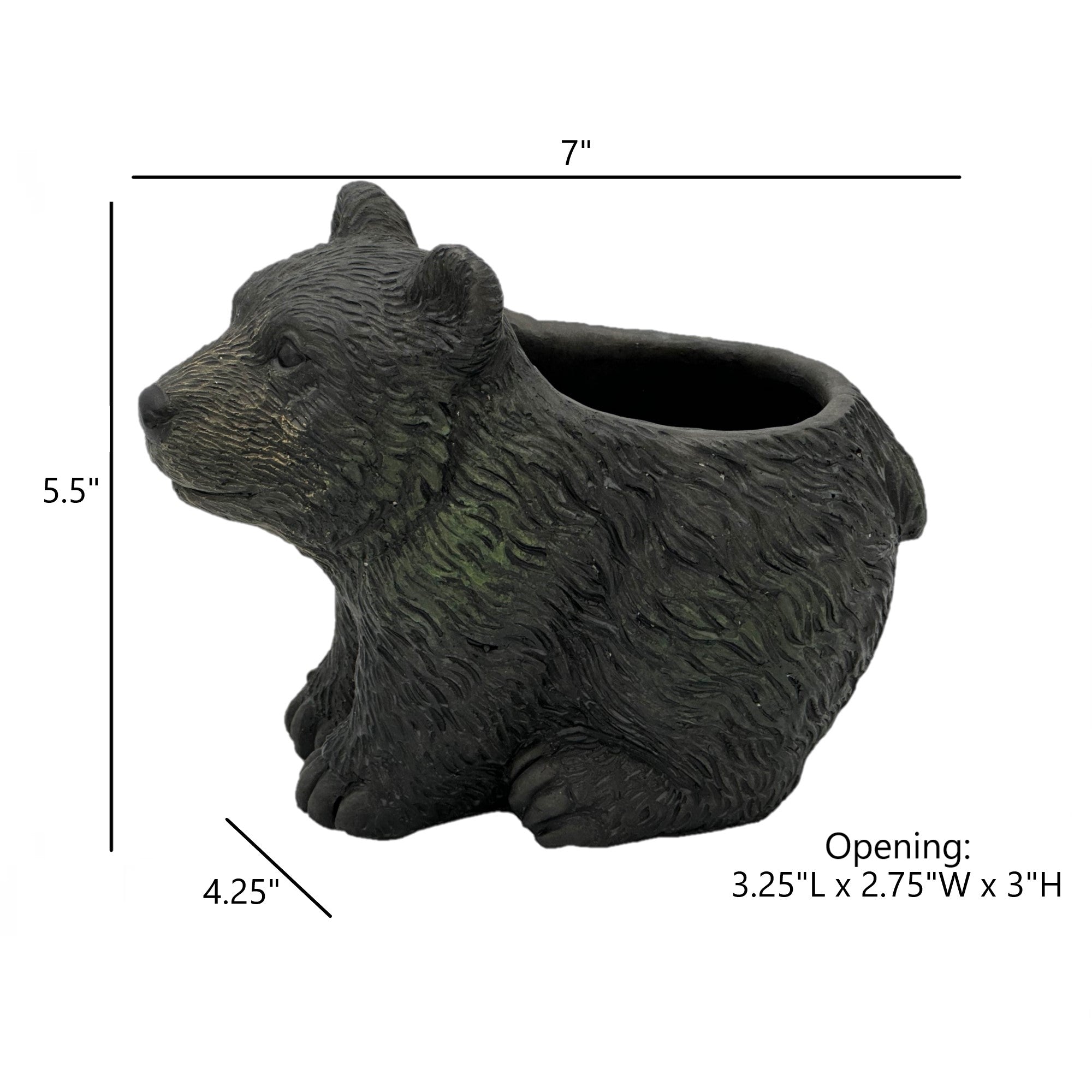 Classic Home and Garden Indoor Outdoor Cement Bear Planter, Dark Brown, 7"