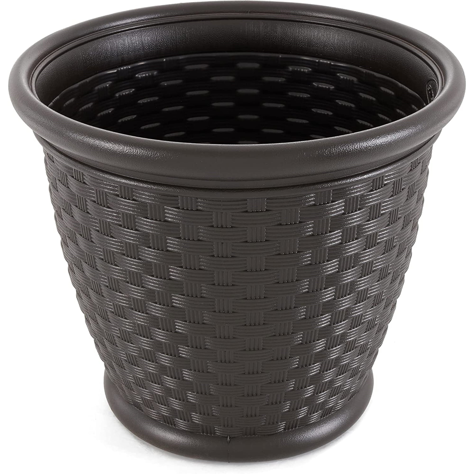 Suncast Sonora Resin Wicker Planter Contemporary Lightweight Flower Pot for Indoor and Outdoor Use, Java, 18"
