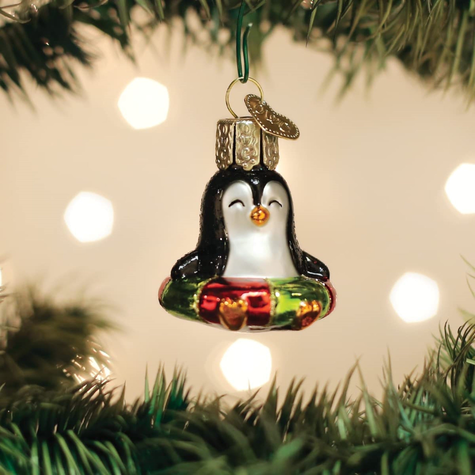 Old World Christmas Mini Glass Blown Penguin Ornament, 1.75"