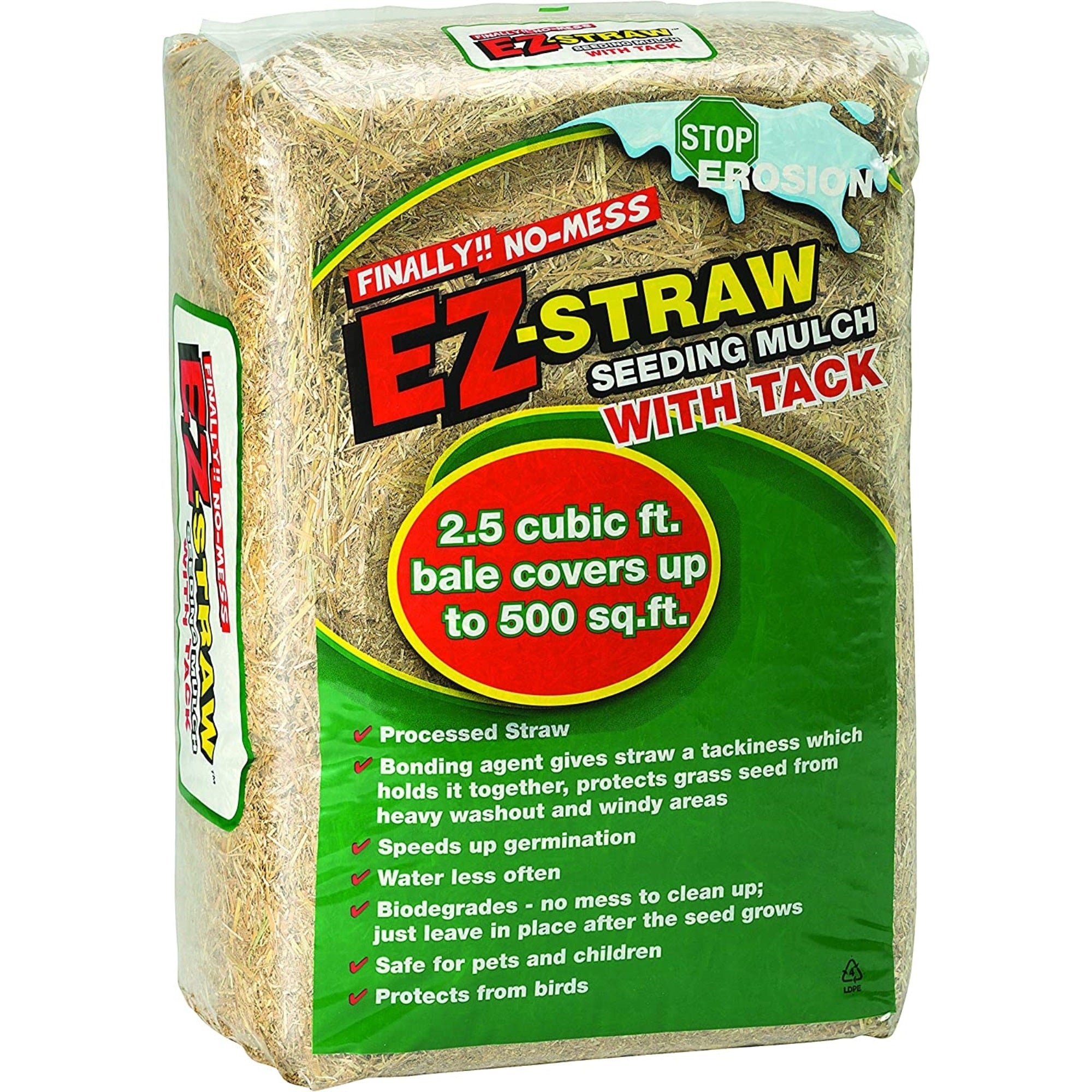 EZ-Straw Seeding Mulch with Tackifier - Biodegradable Processed Straw a 2.5 CU FT Bale