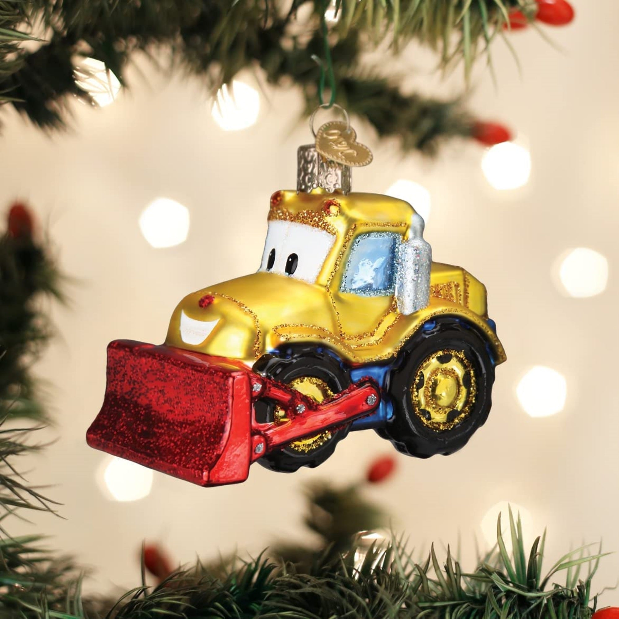 Old World Christmas Glass Blown Bright-Eyed Bulldozer Ornament, 3.5"