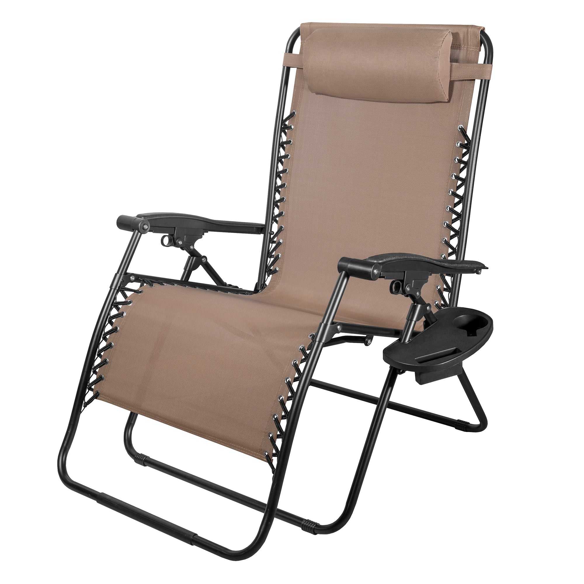 Four Seasons Reclining Zero Gravity Lawn Chair with Cup Holder, Foot Rest, and Pillow, XL, Mocha Brown