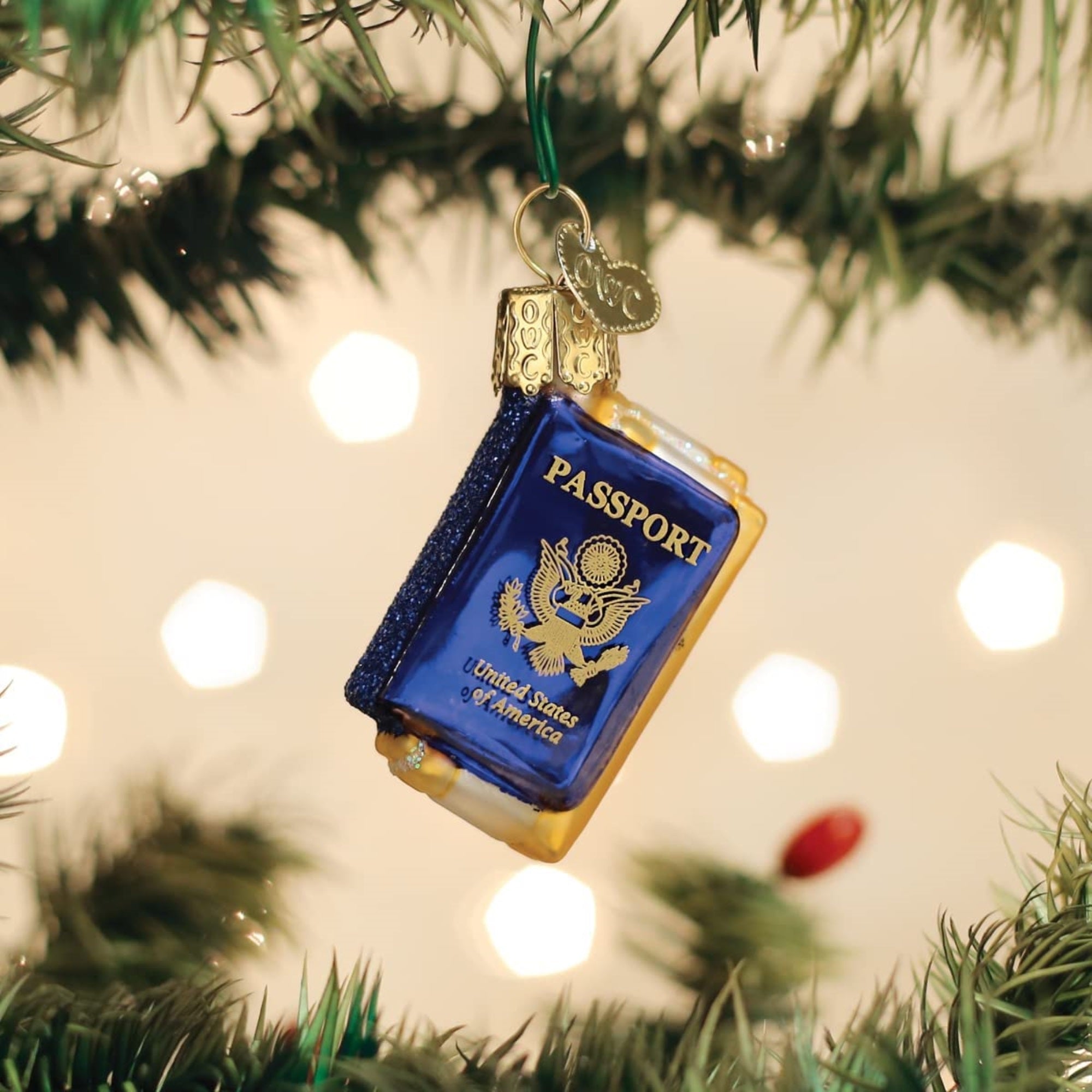 Old World Christmas Mini Blown Glass Passport Ornament, 2.25"