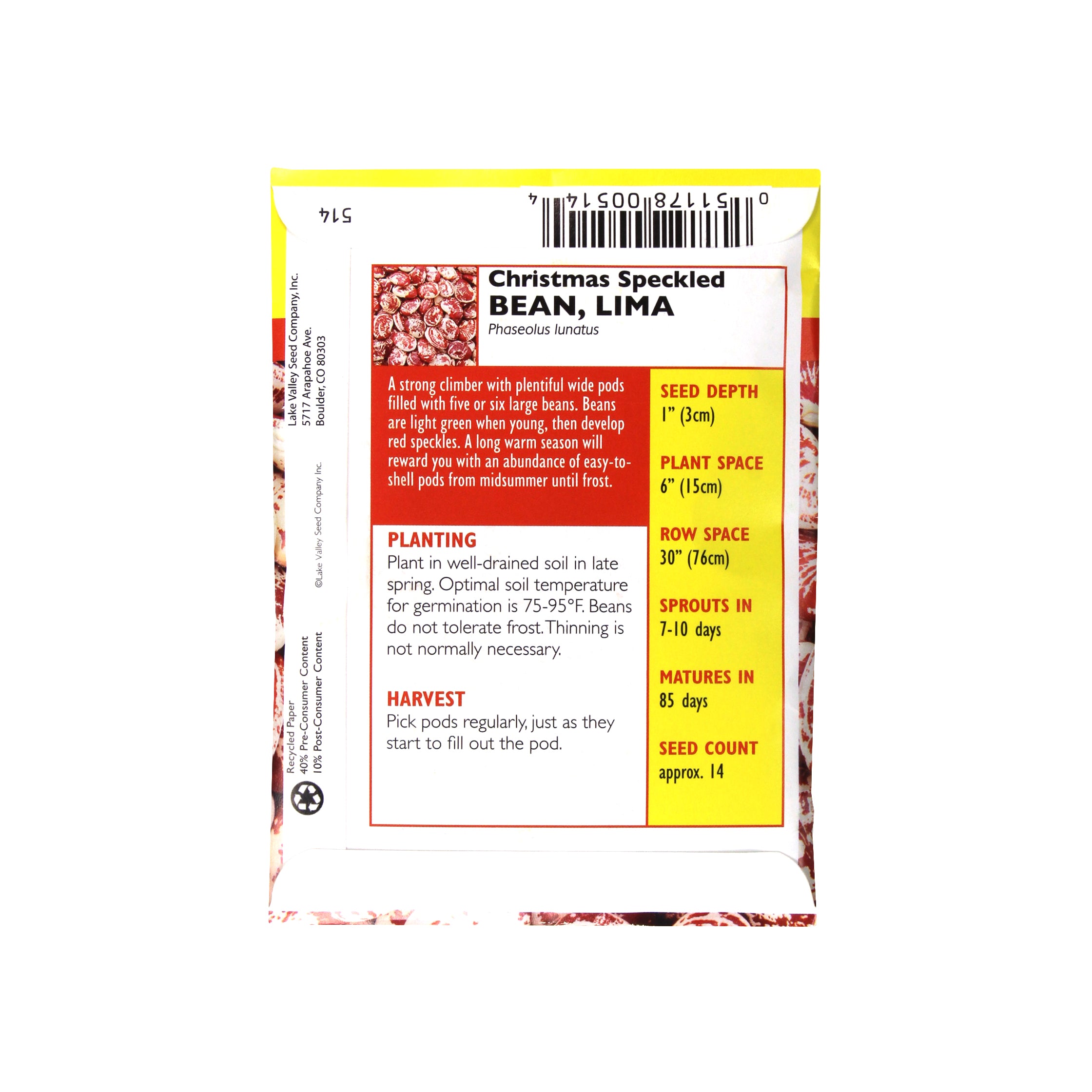 Lake Valley Seed Bean, Lima Christmas Speckled, 20g