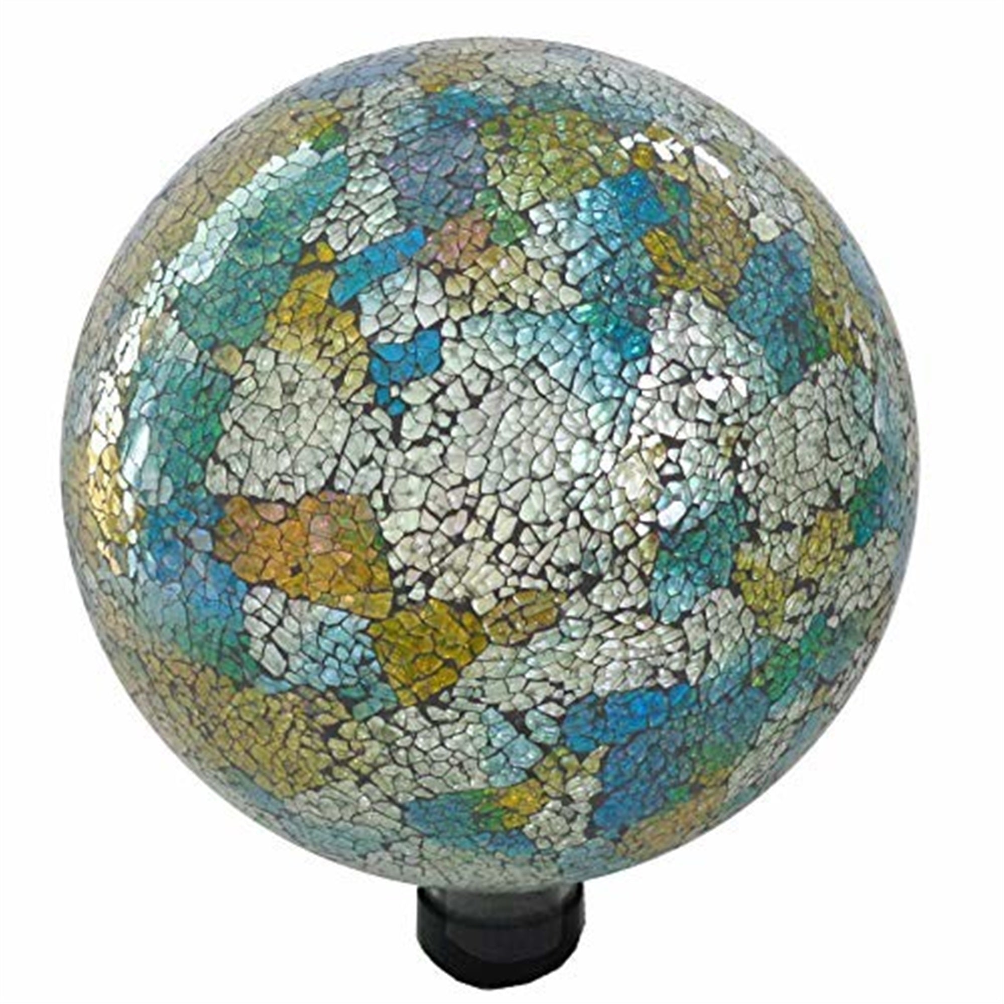 Gardener Select Glass Gazing Globe for Yard and Garden Decoration, Mosaic Blue Yellow Globe, 10"