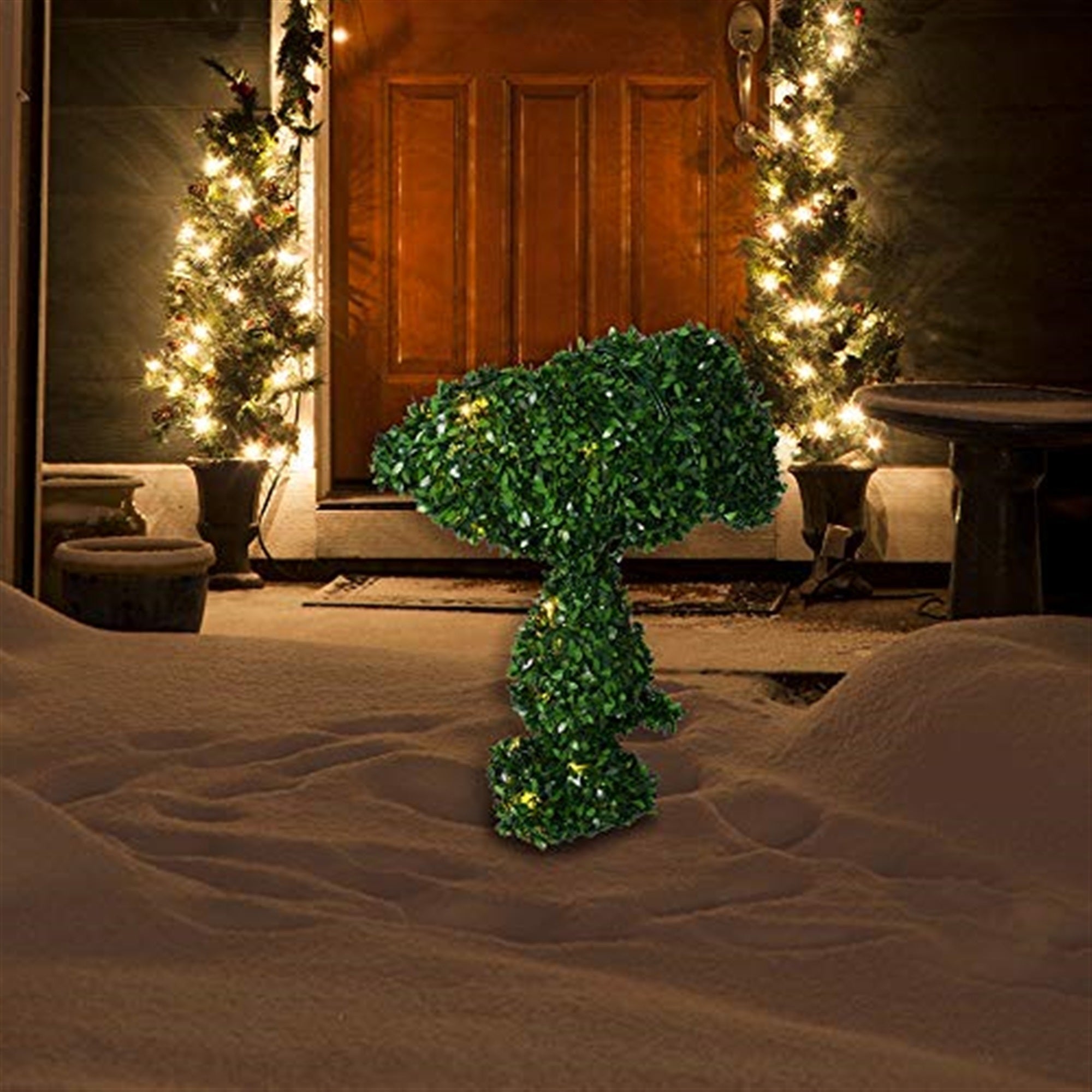 ProductWorks Peanuts Snoopy Pre-Lit 30 LED, Artificial Outdoor Yard Topiary 24"