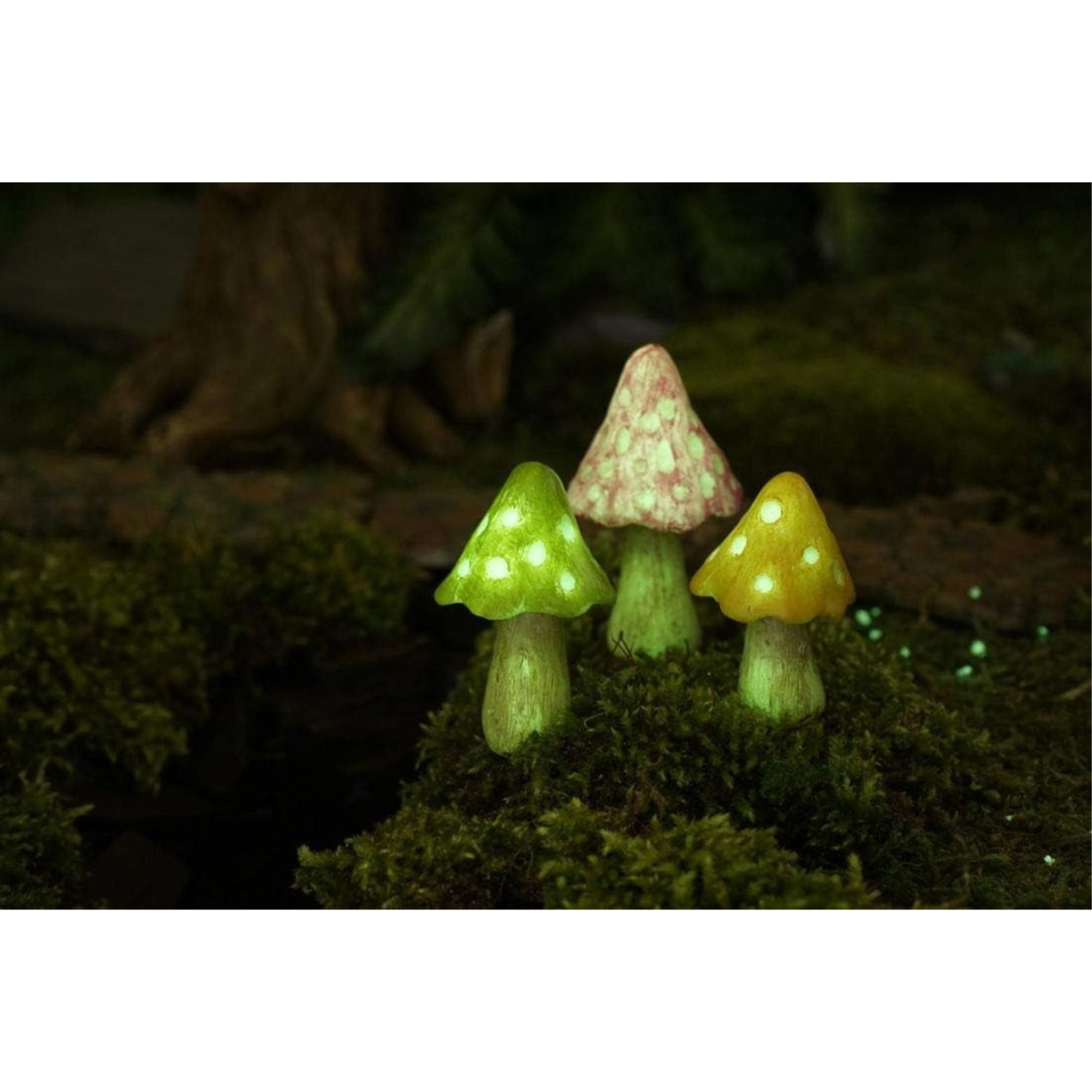 Marshall Home & Garden Fairy Garden Woodland Knoll Collection, Glow Mushrooms (Set of 3)