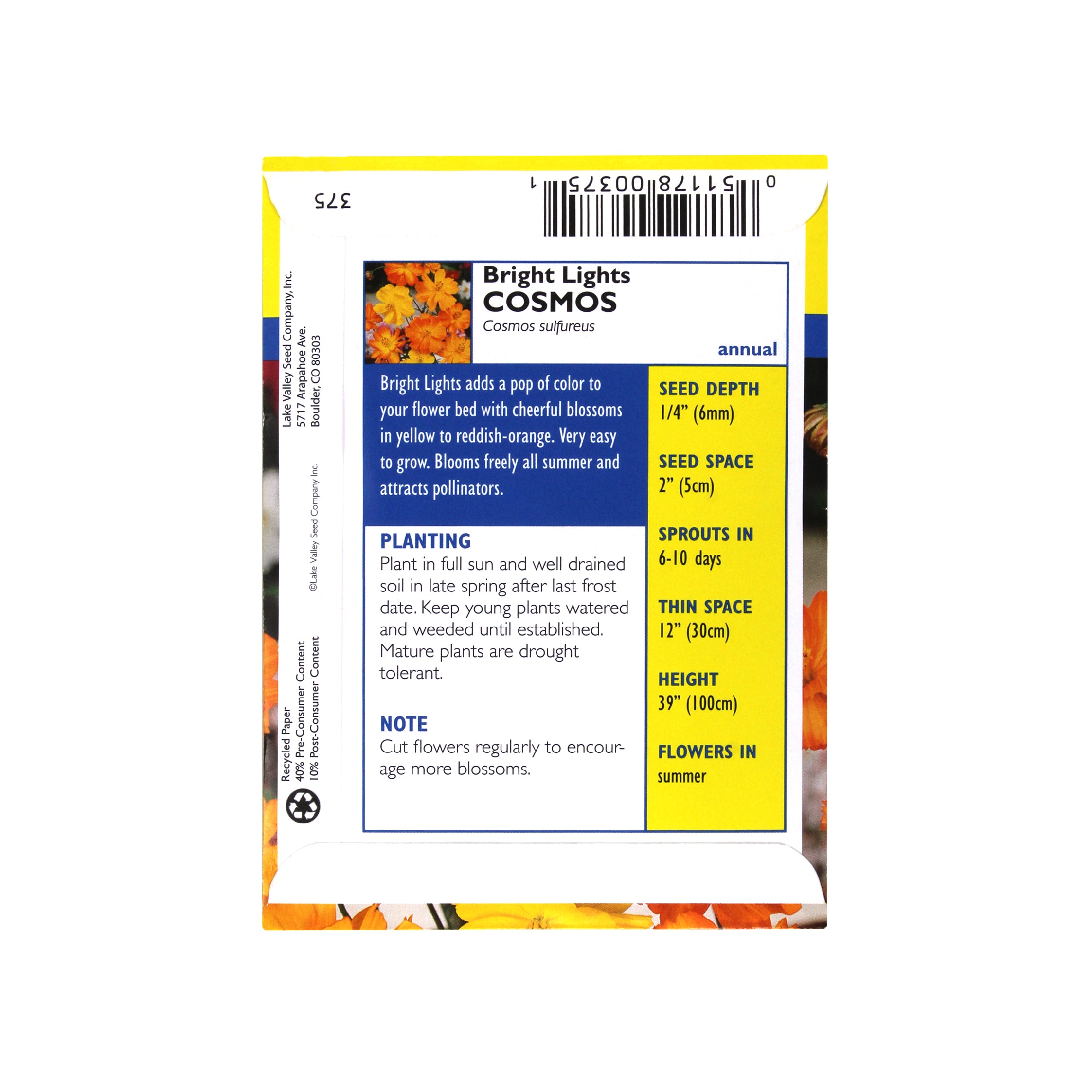 Lake Valley Seed Cosmos, Bright Lights Heirloom, 1g