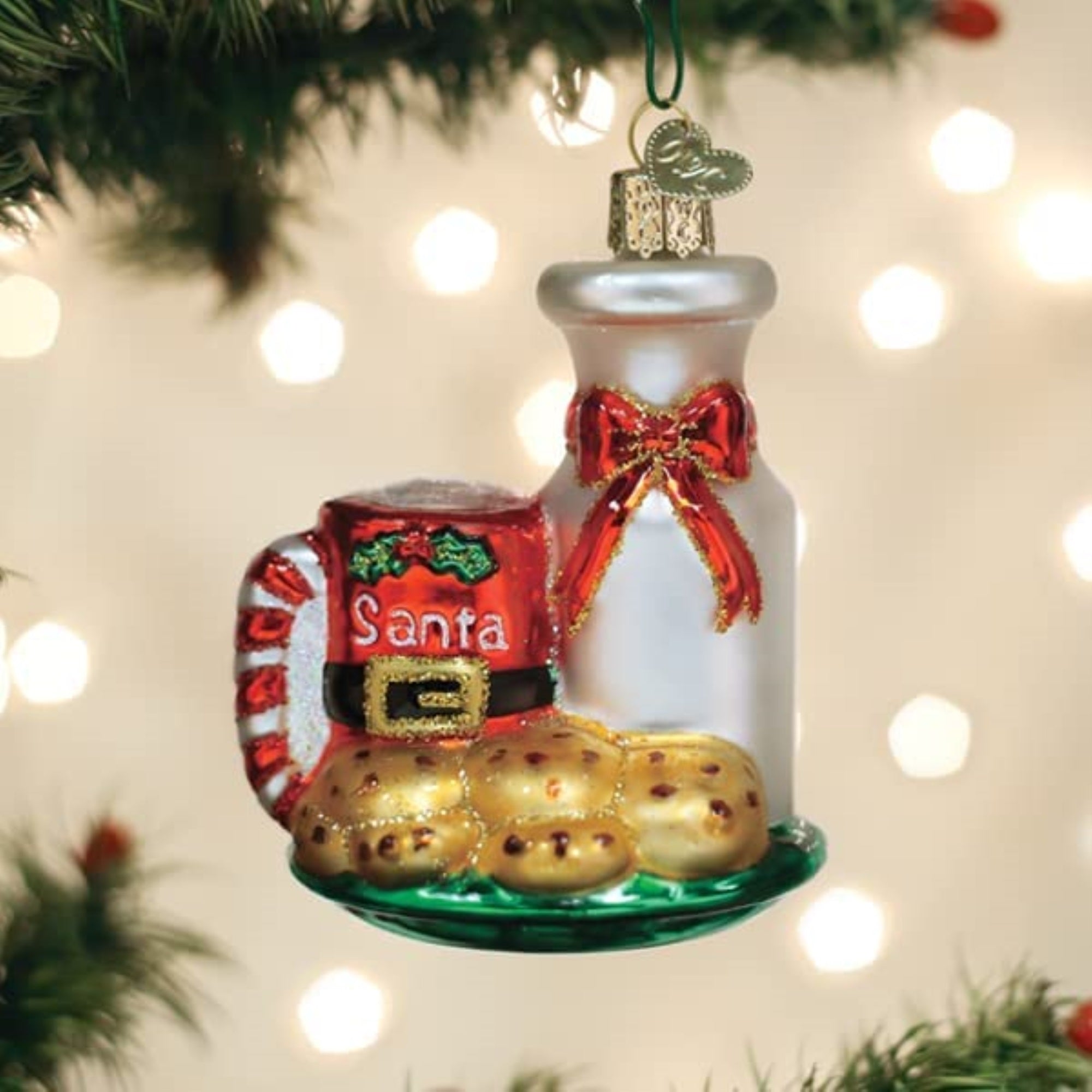 Old World Christmas Blown Glass Christmas Ornament, Santa's Milk and Cookies