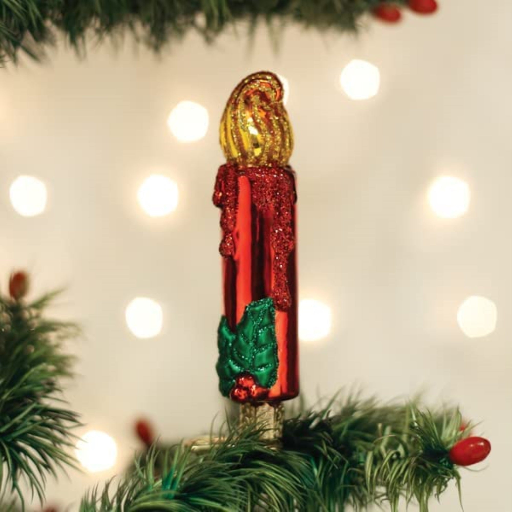 Old World Christmas Glass Blown Tree Ornament, Red Clip-on Candle
